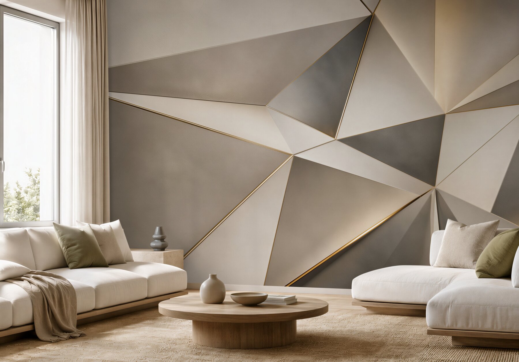 Fototapeta geometryczne trójkąty beżowo złote eleganckie do nowoczesnego salonu?v23
