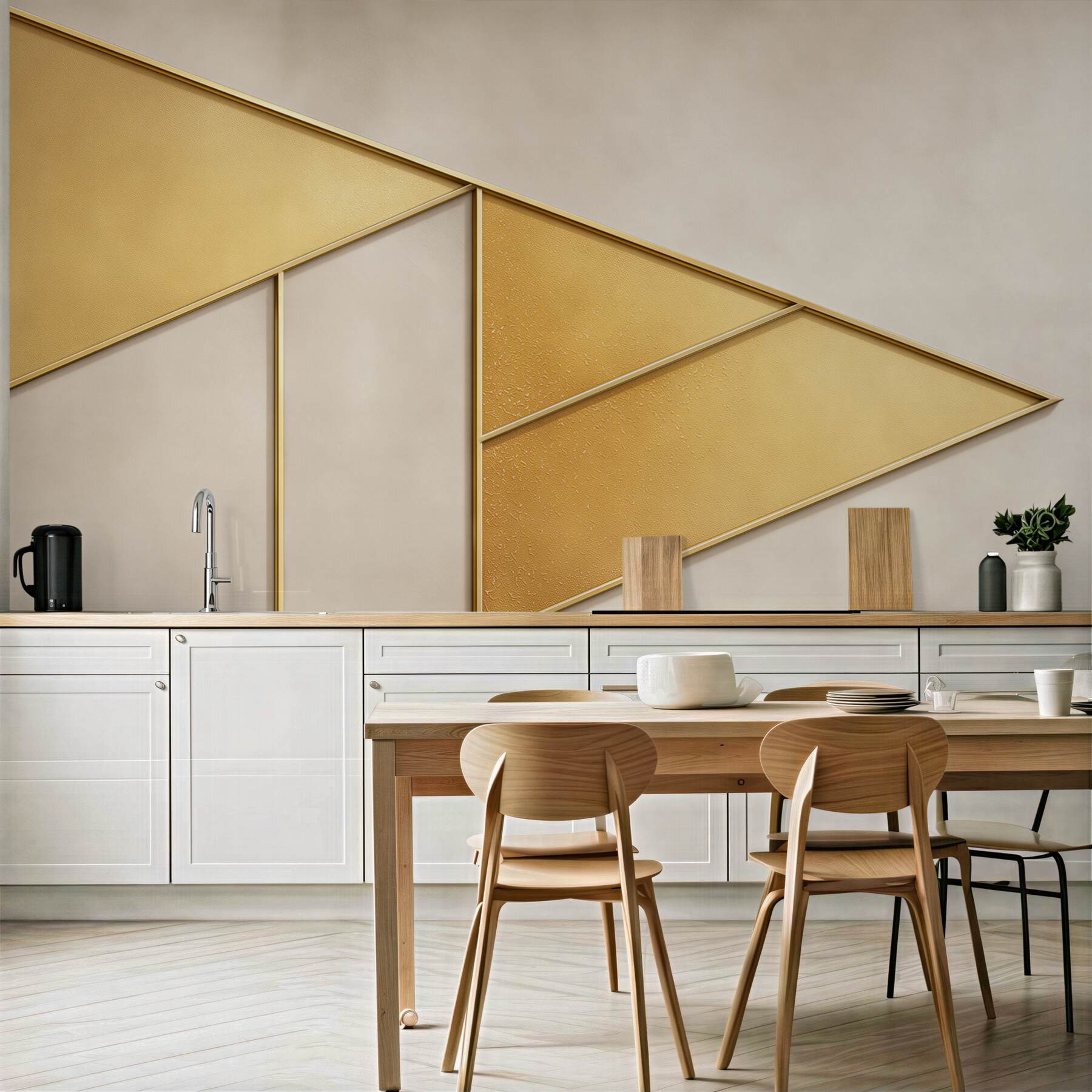 Fototapeta geometryczne panele złote i beżowe eleganckie do salonu?v23