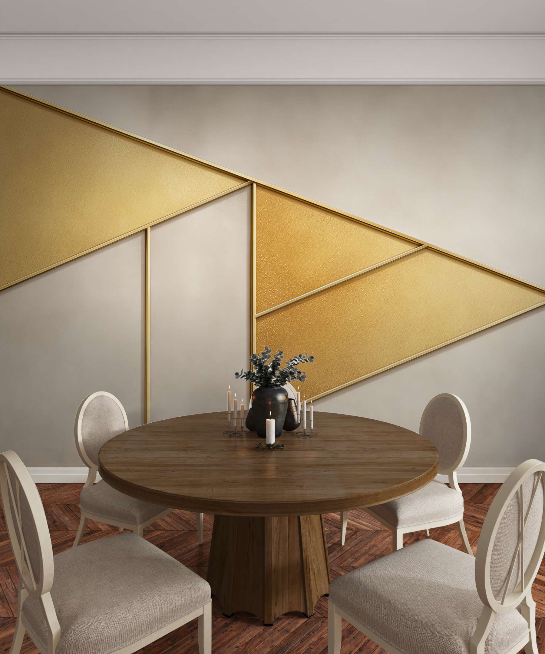 Fototapeta geometryczne panele złote i beżowe eleganckie do salonu?v23