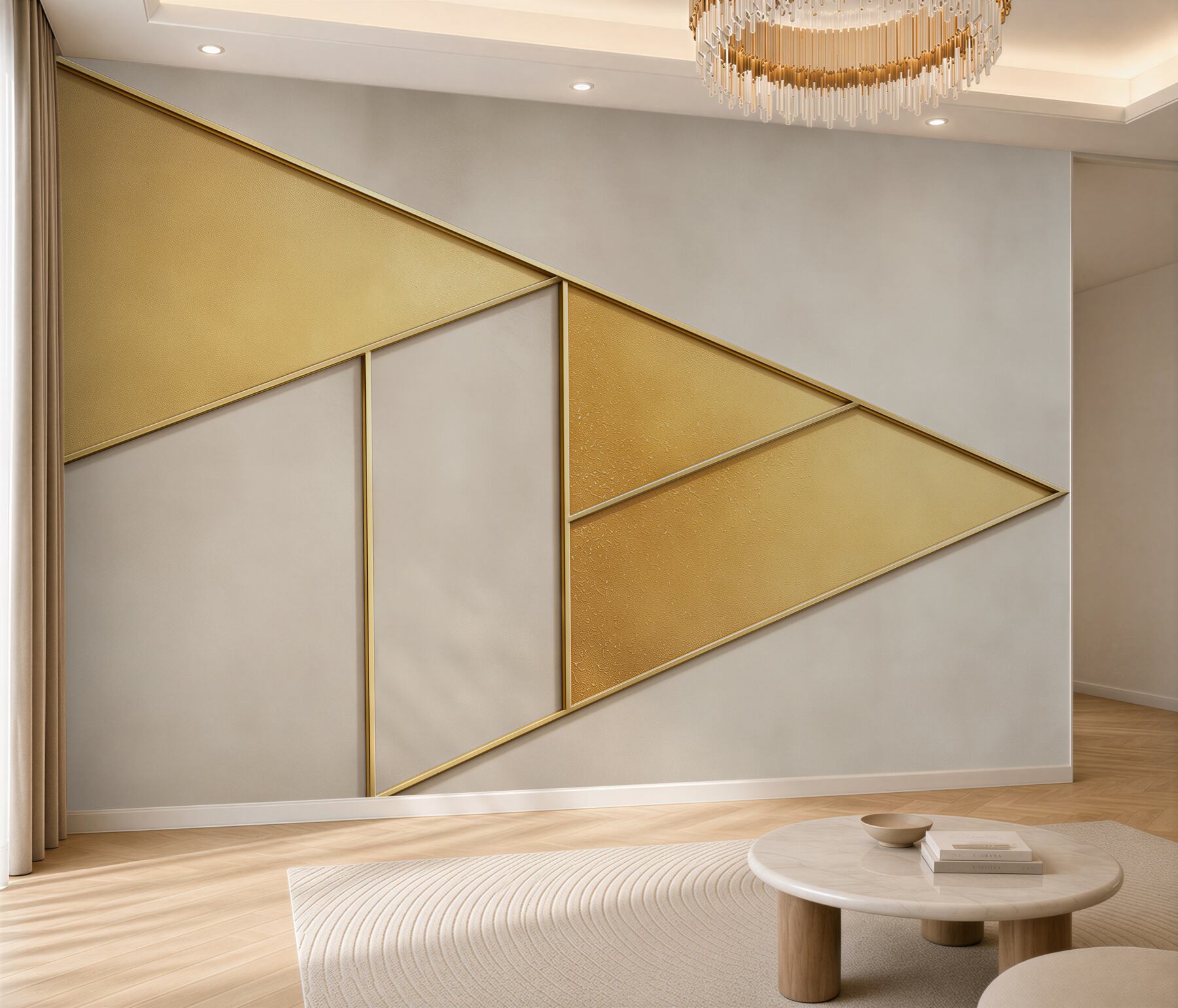 Fototapeta geometryczne panele złote i beżowe eleganckie do salonu?v23