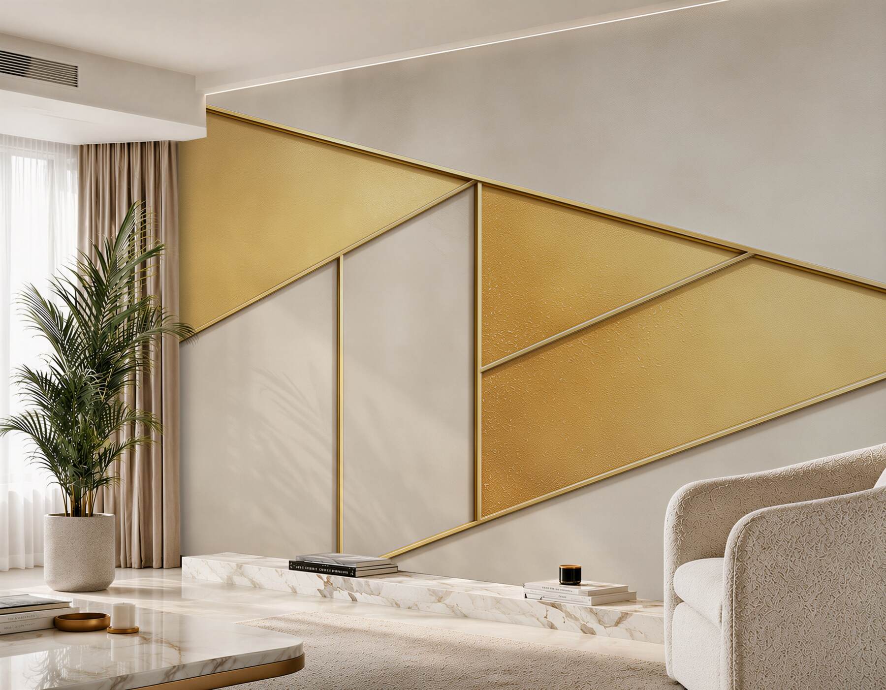 Fototapeta geometryczne panele złote i beżowe eleganckie do salonu?v23