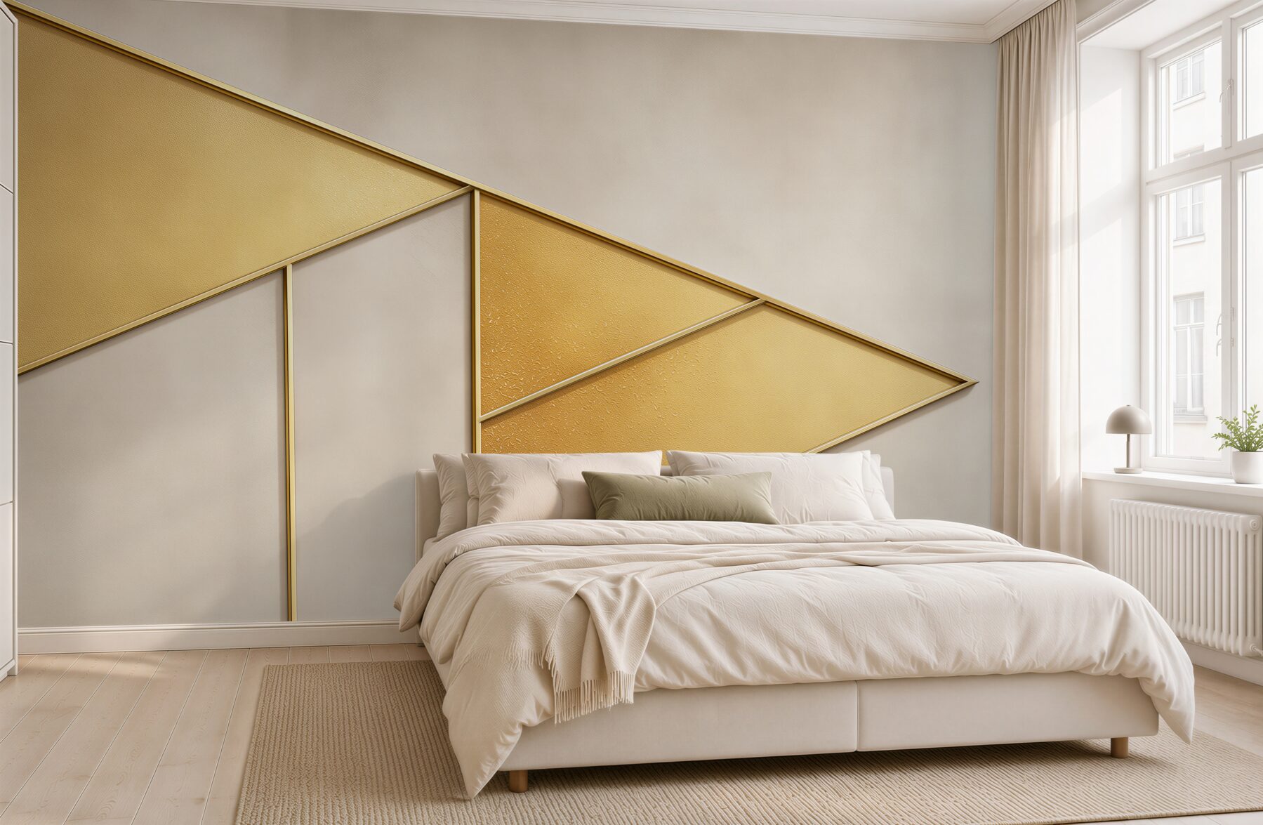 Fototapeta geometryczne panele złote i beżowe eleganckie do salonu?v23