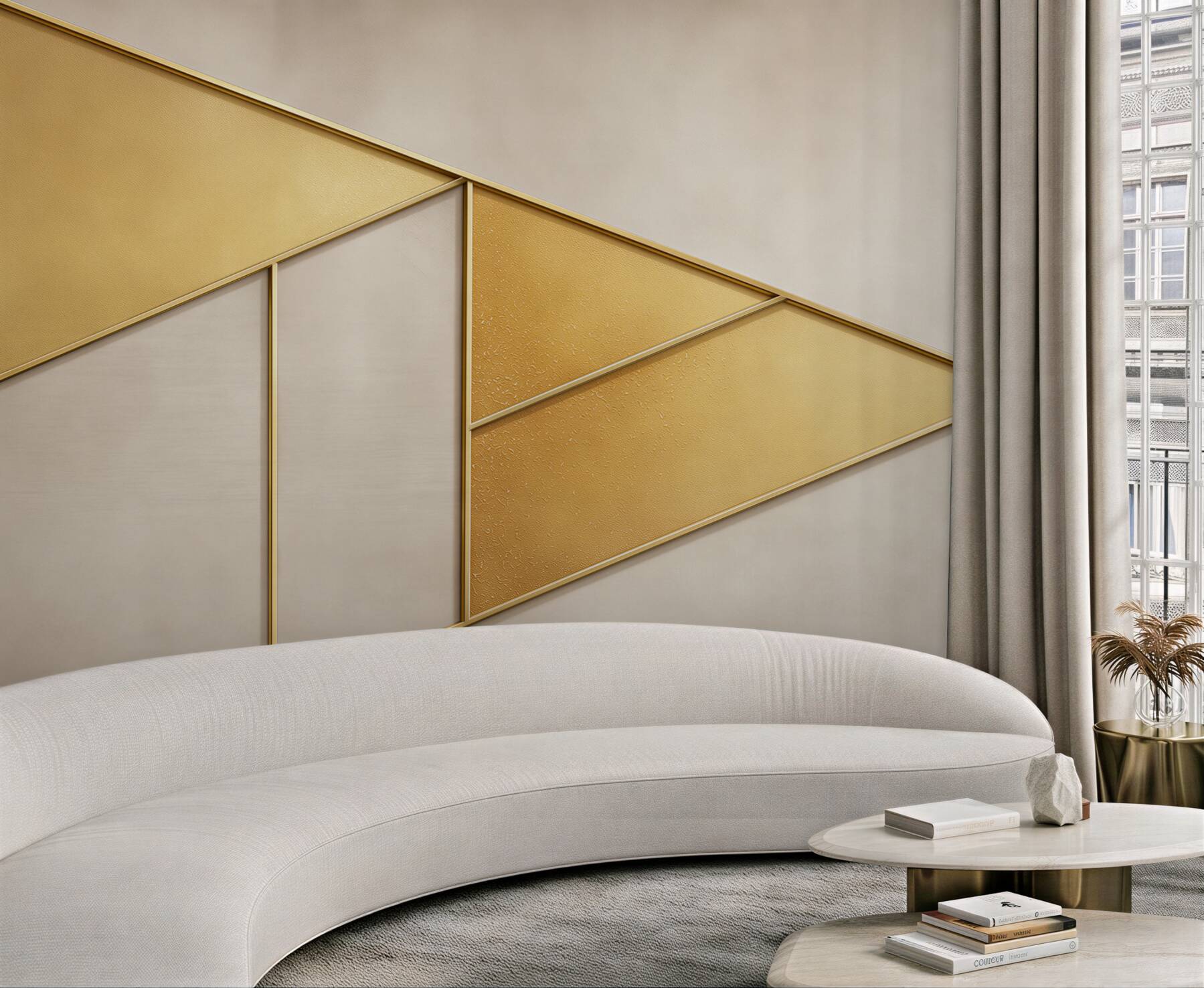 Fototapeta geometryczne panele złote i beżowe eleganckie do salonu?v23