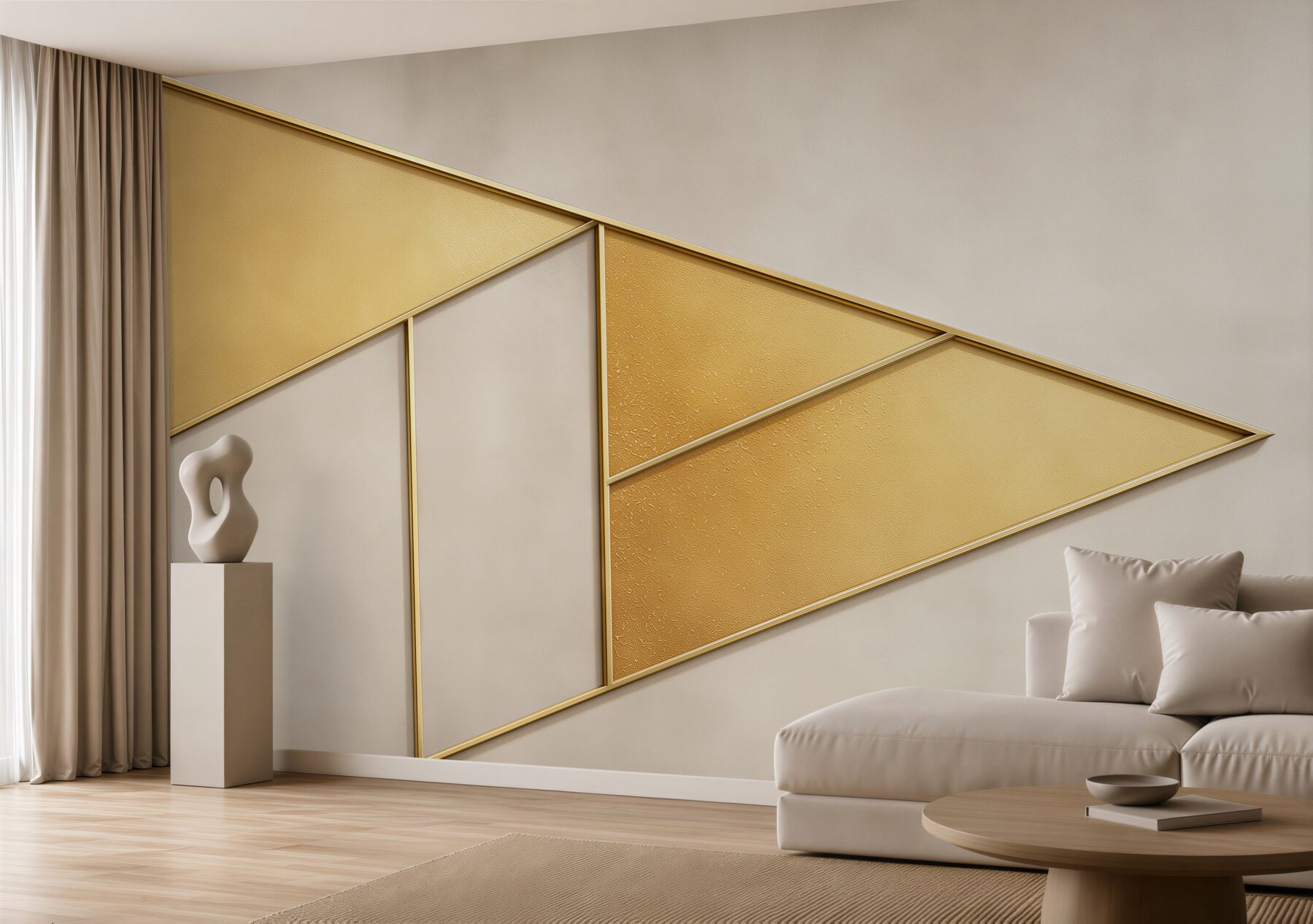 Fototapeta geometryczne panele złote i beżowe eleganckie do salonu?v23