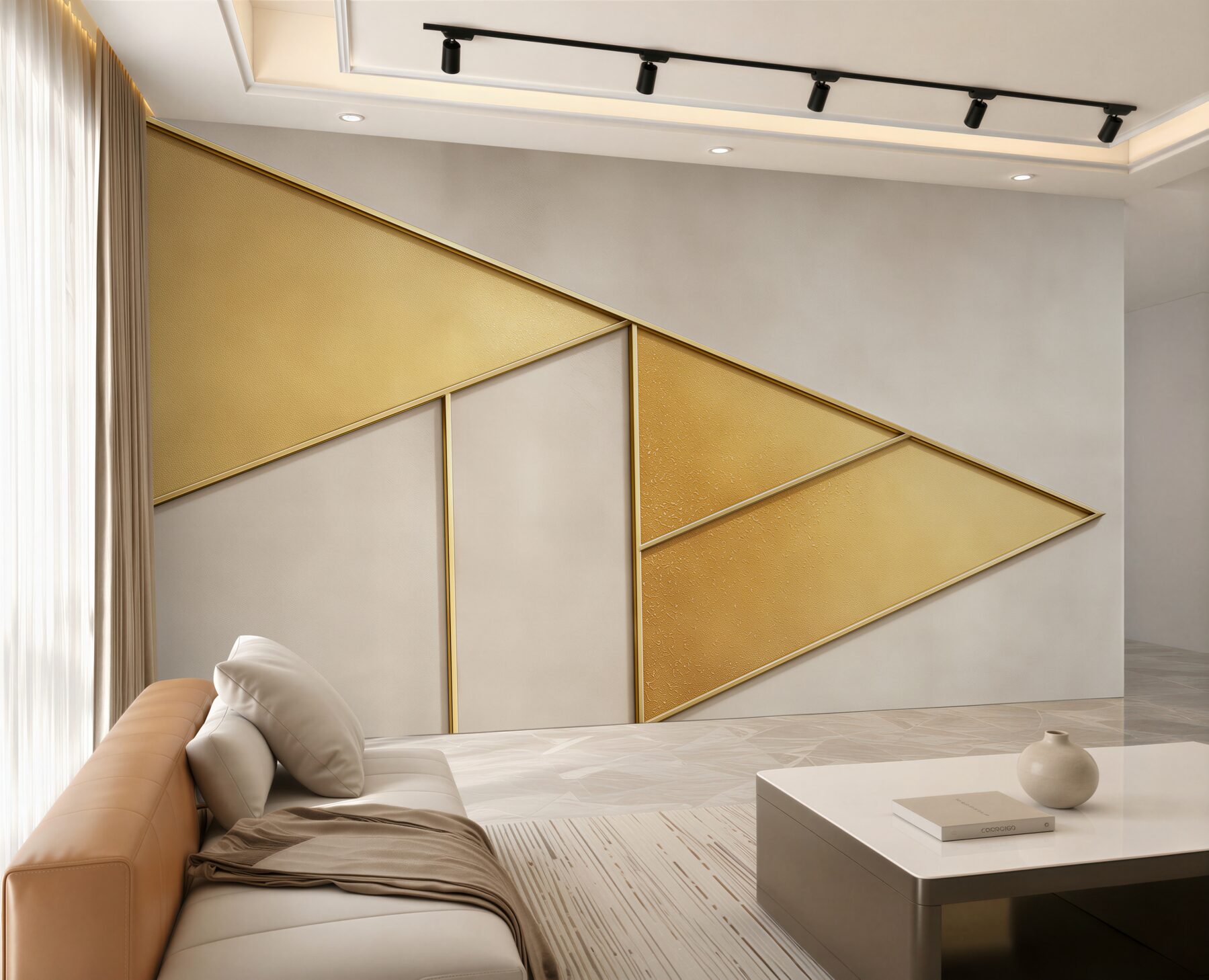 Fototapeta geometryczne panele złote i beżowe eleganckie do salonu?v23