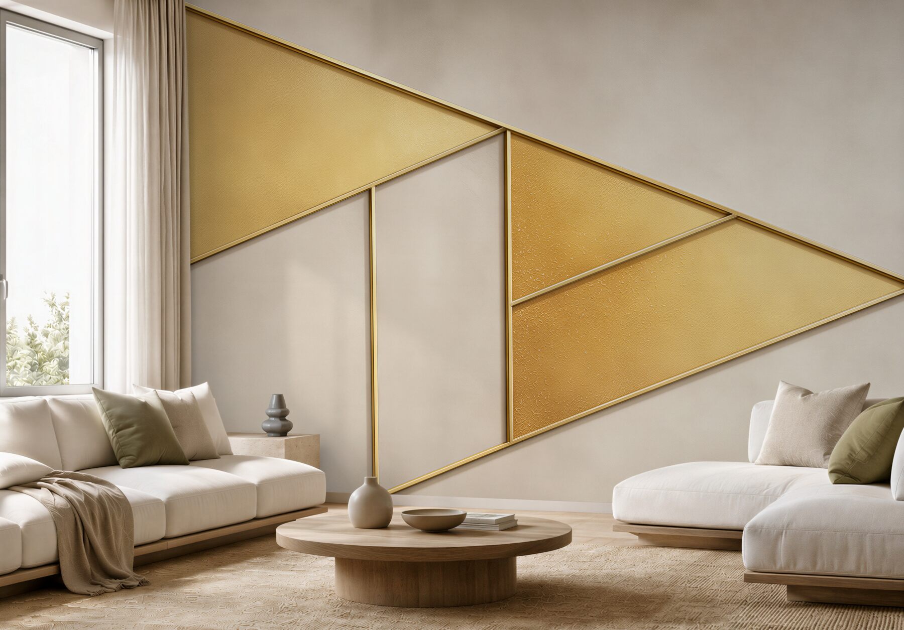 Fototapeta geometryczne panele złote i beżowe eleganckie do salonu?v23