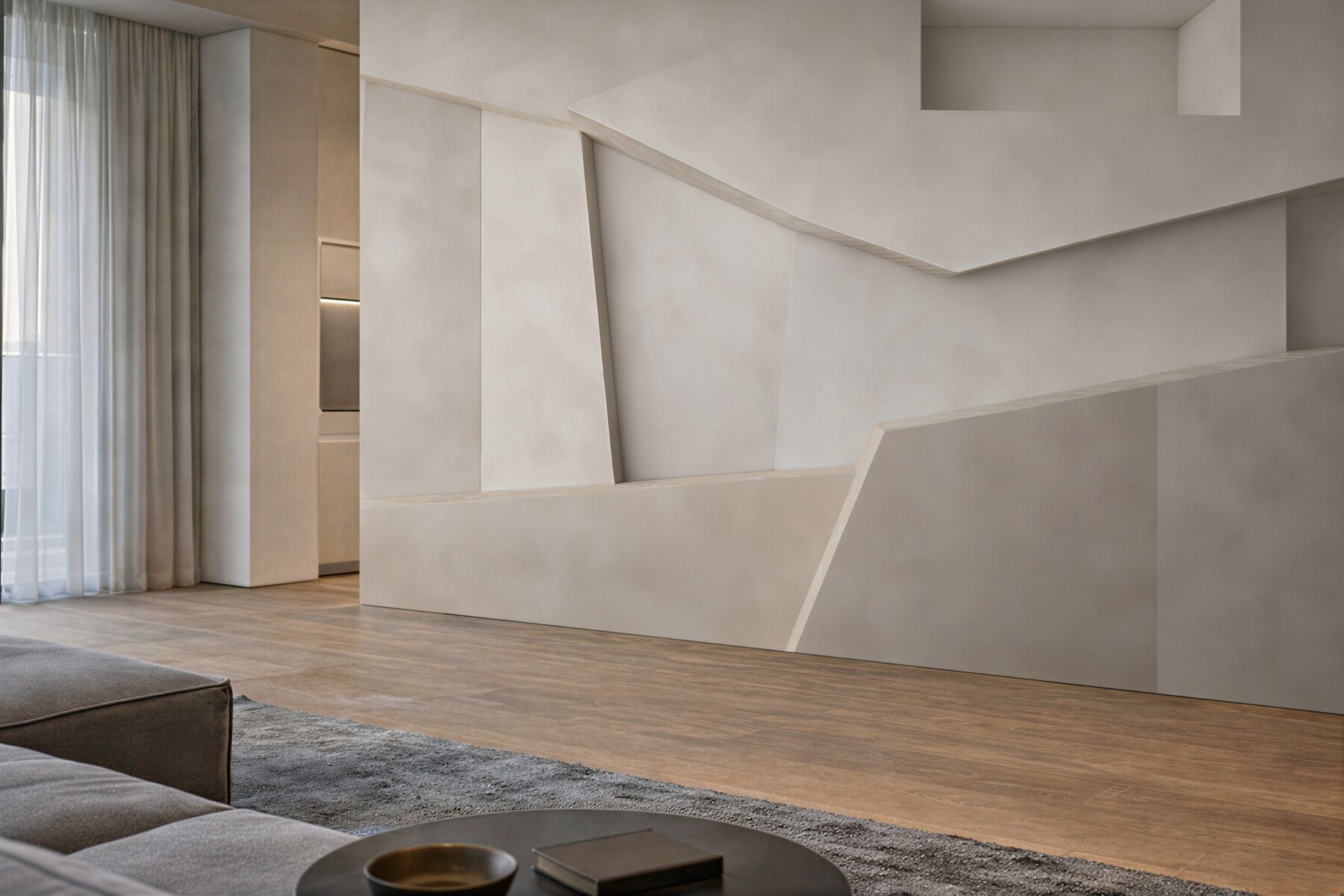 Fototapeta abstrakcyjne panele 3D beżowe nowoczesne do minimalistycznego wnętrza?v23