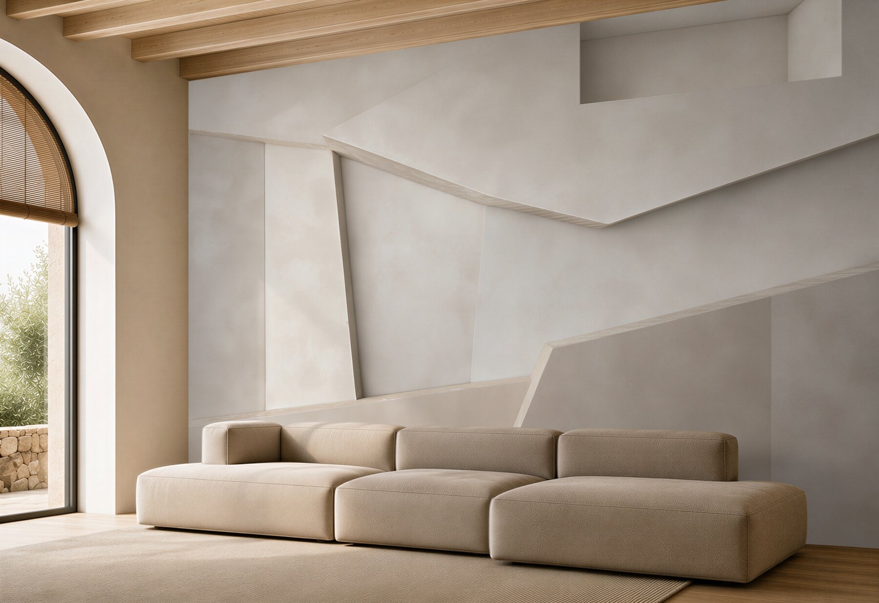Fototapeta abstrakcyjne panele 3D beżowe nowoczesne do minimalistycznego wnętrza?v23