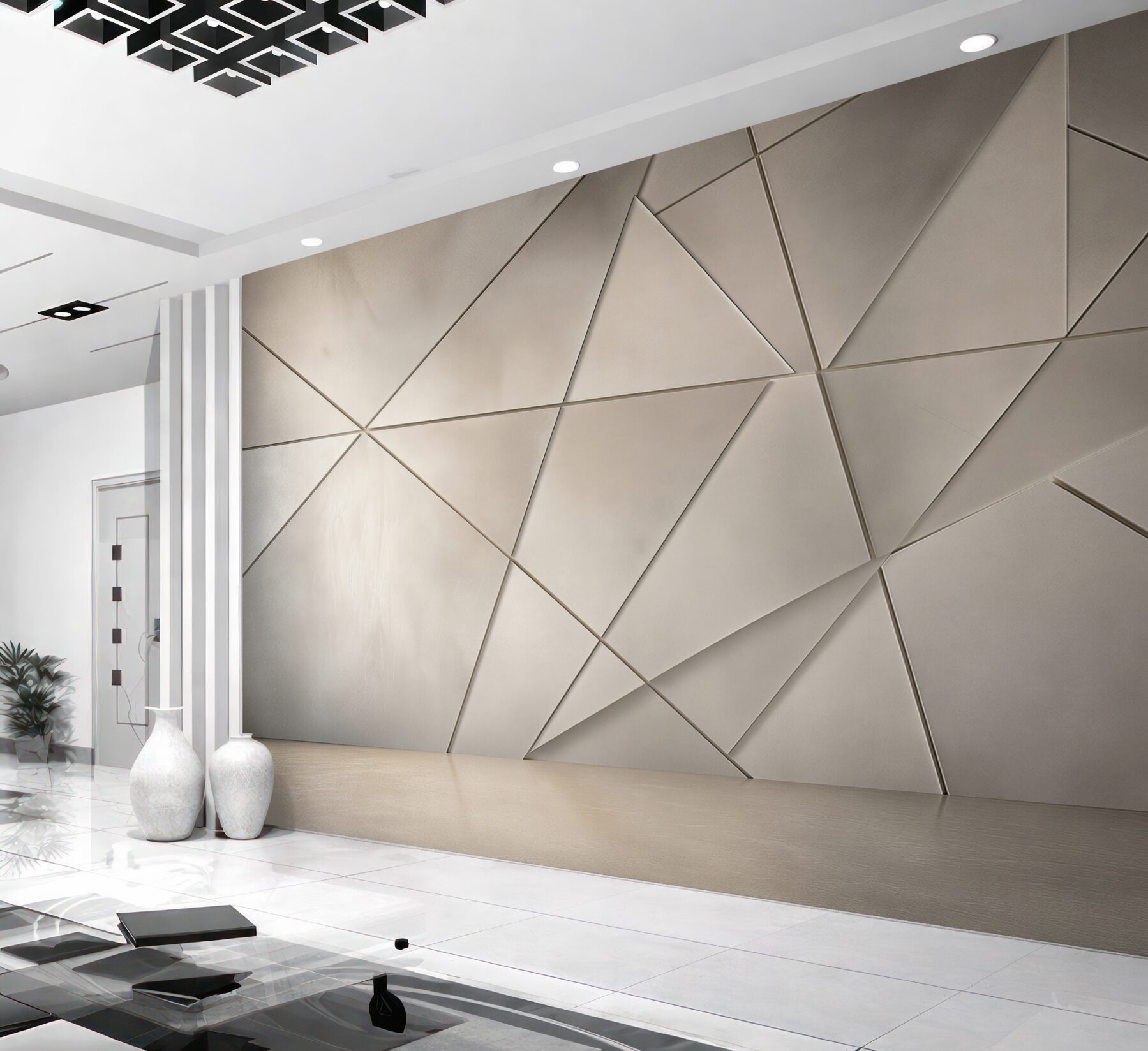 Fototapeta geometryczne trójkąty beżowe 3D do nowoczesnego wnętrza?v23