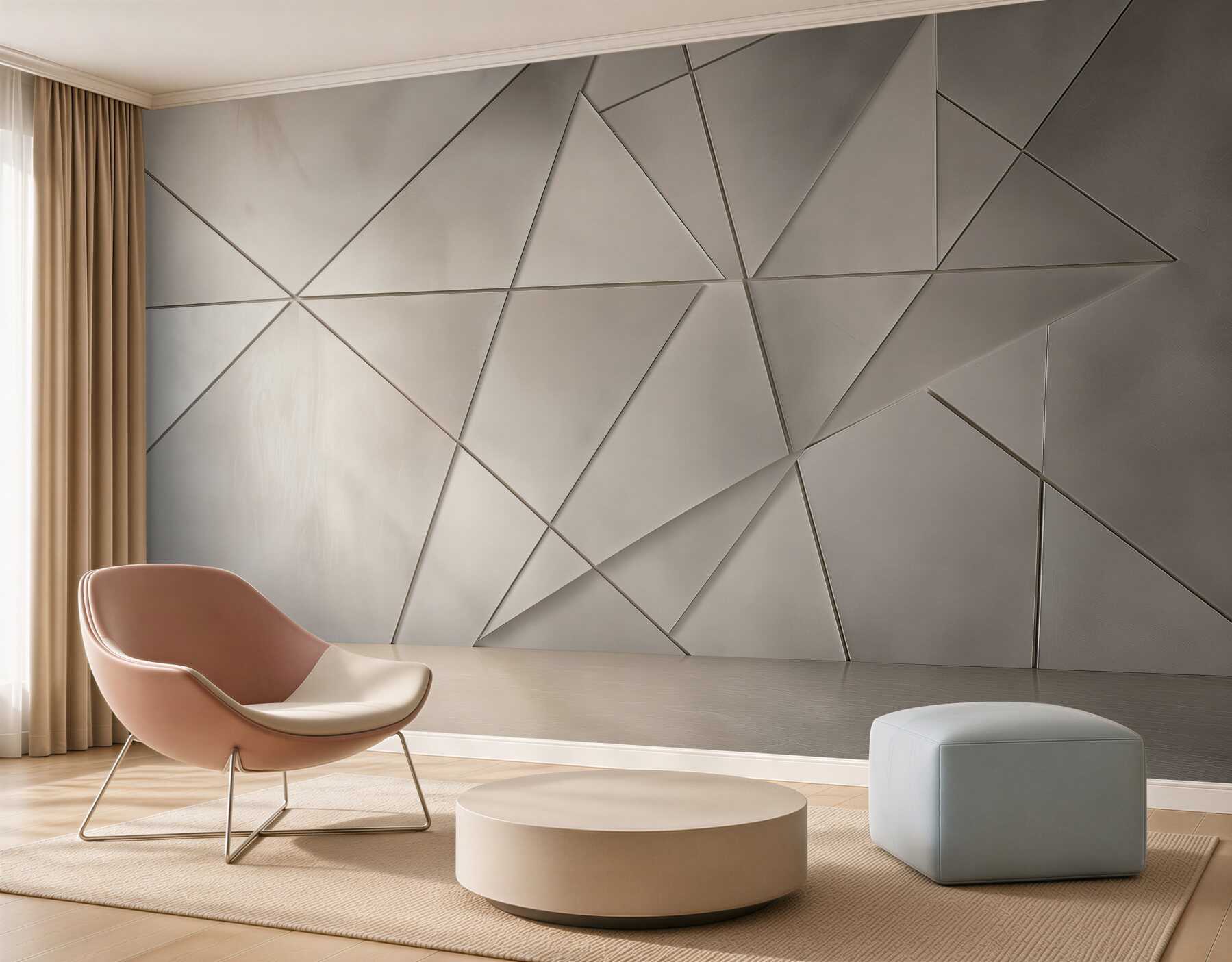 Fototapeta geometryczne trójkąty beżowe 3D do nowoczesnego wnętrza?v23