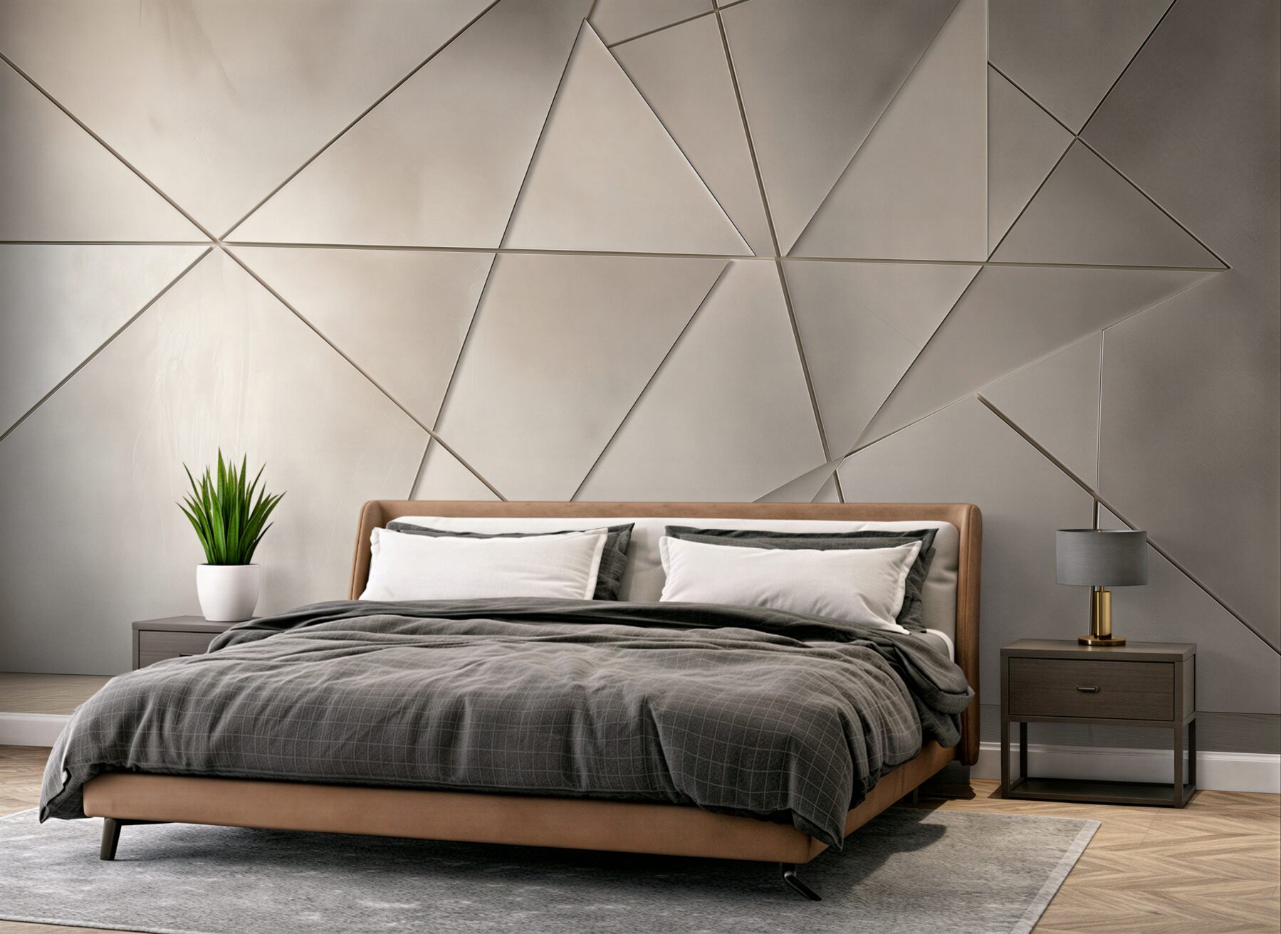 Fototapeta geometryczne trójkąty beżowe 3D do nowoczesnego wnętrza?v23