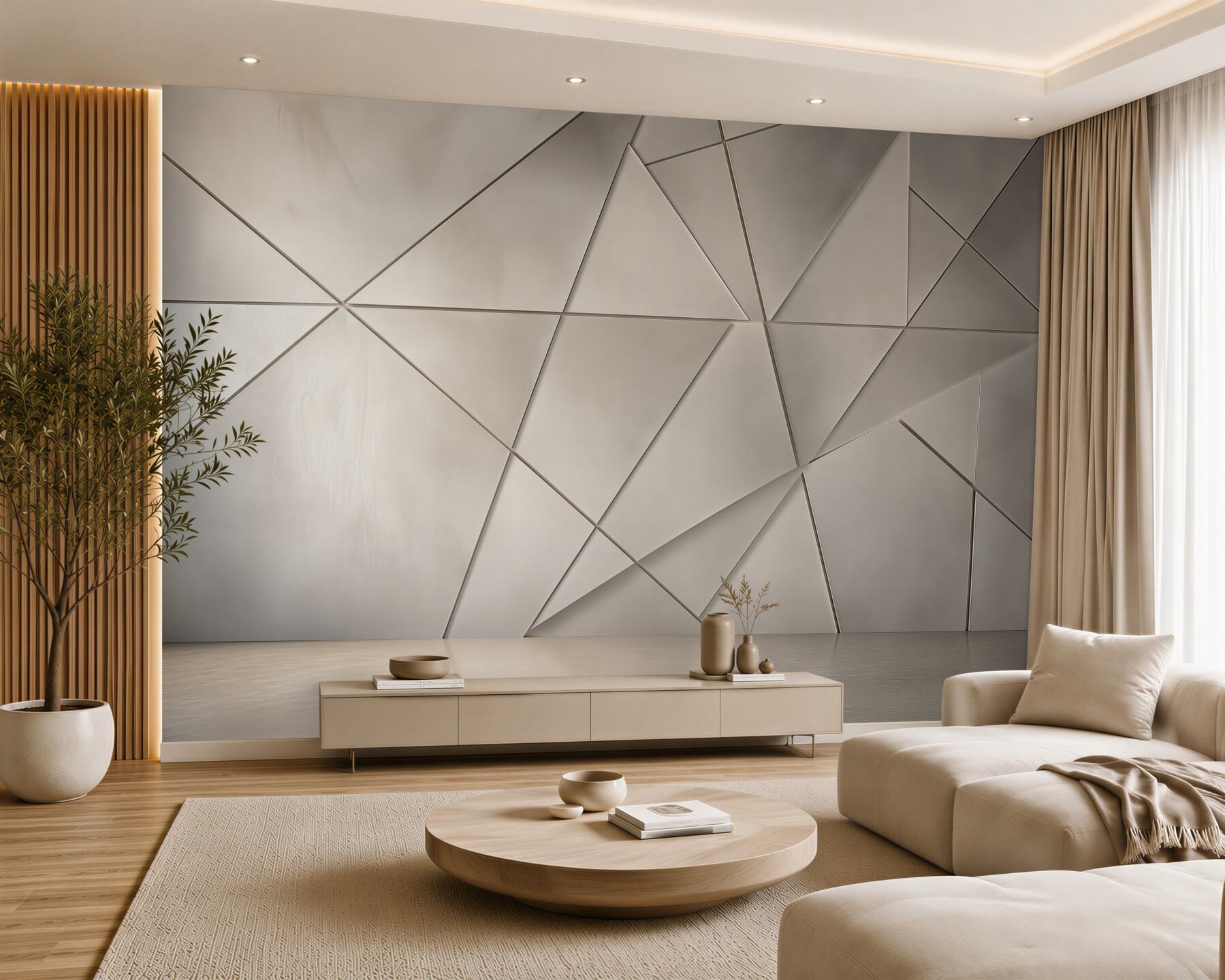 Fototapeta geometryczne trójkąty beżowe 3D do nowoczesnego wnętrza?v23