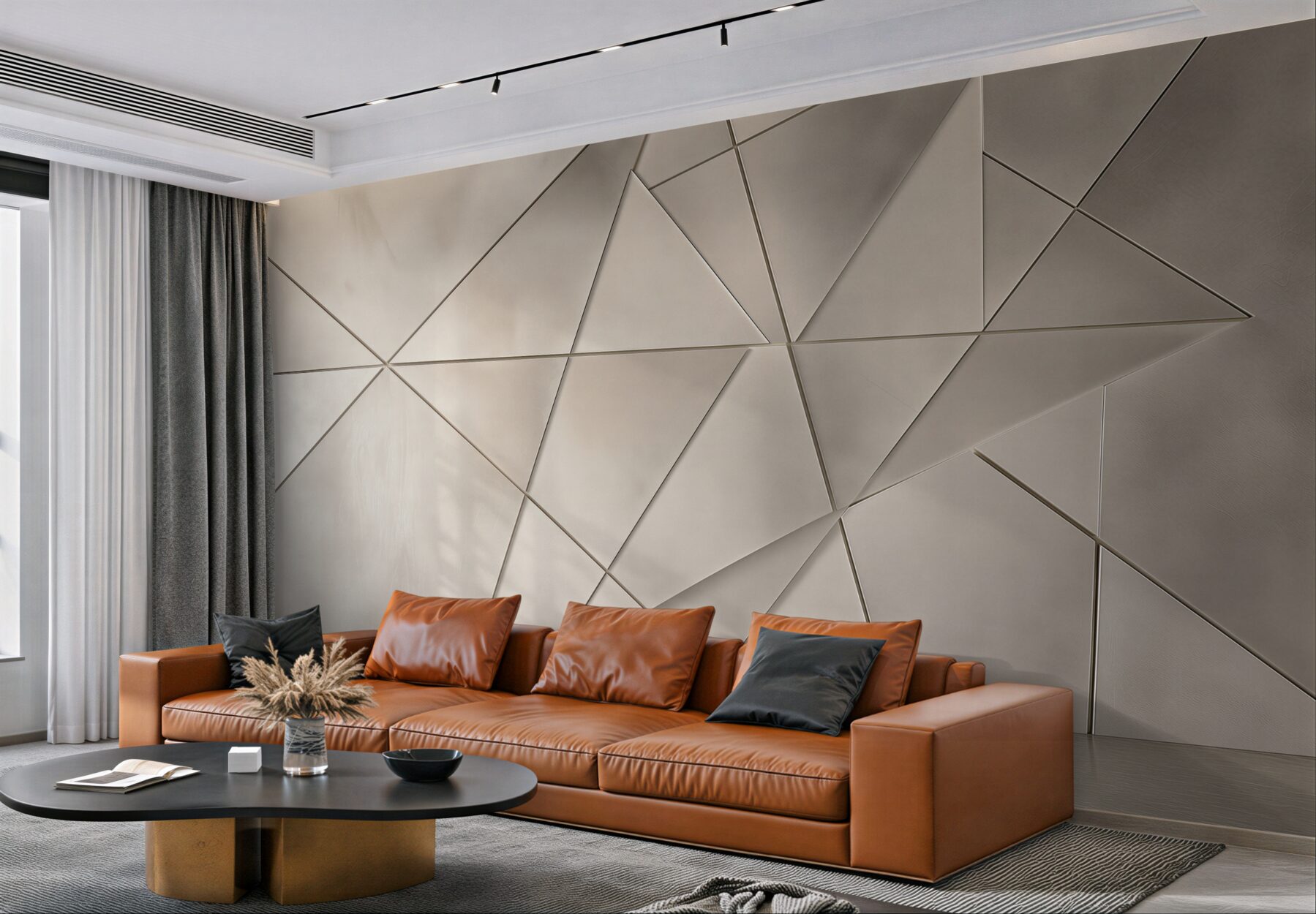 Fototapeta geometryczne trójkąty beżowe 3D do nowoczesnego wnętrza?v23