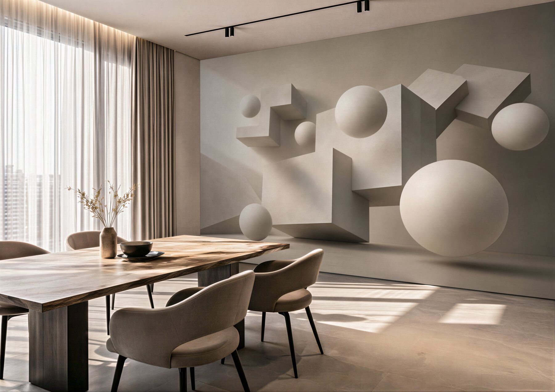 Fototapeta abstrakcyjne bryły i kule beżowe 3D minimalistyczna?v23