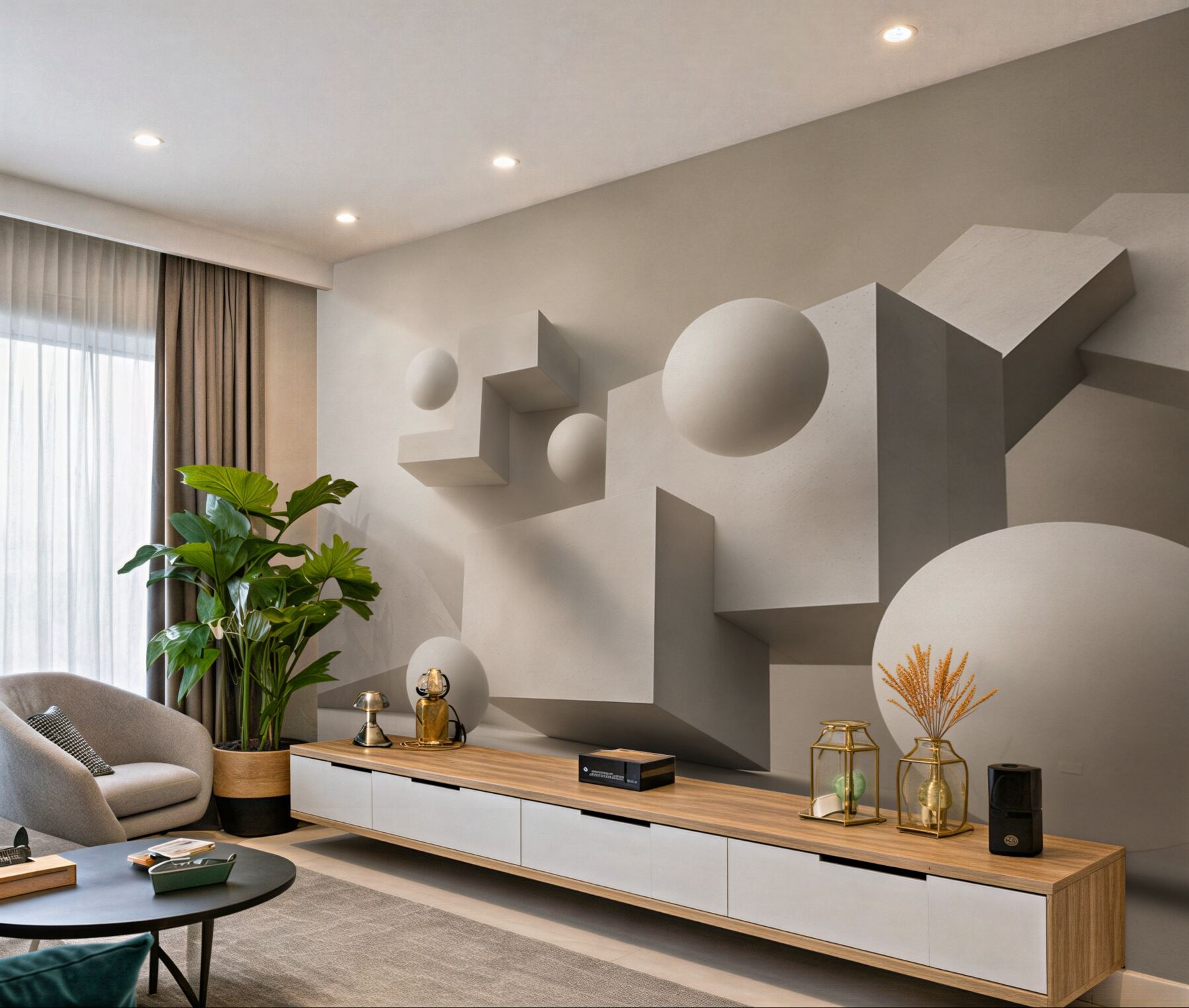 Fototapeta abstrakcyjne bryły i kule beżowe 3D minimalistyczna?v23