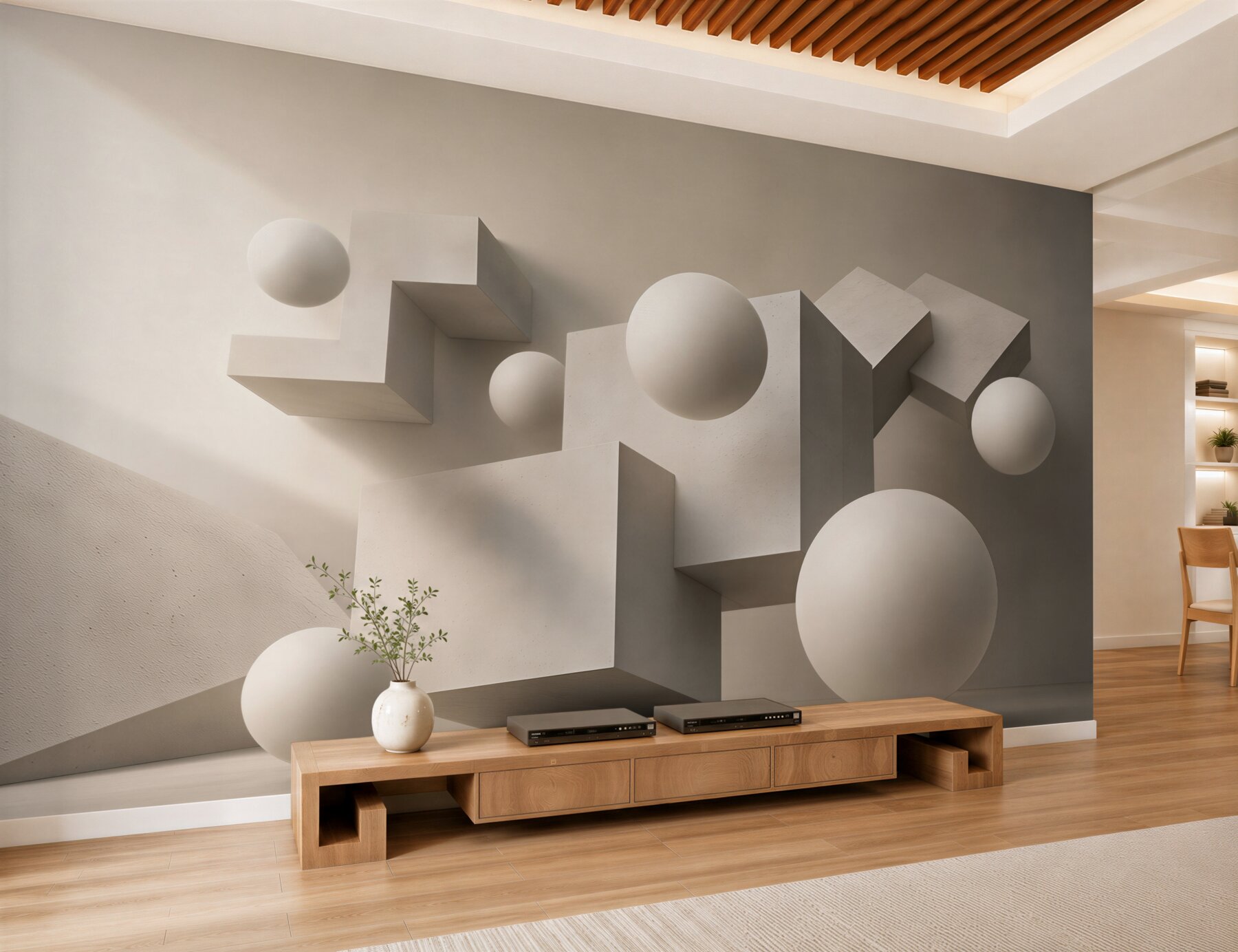 Fototapeta abstrakcyjne bryły i kule beżowe 3D minimalistyczna?v23