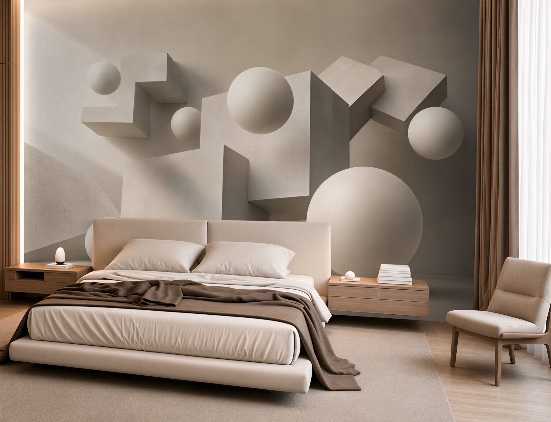 Fototapeta abstrakcyjne bryły i kule beżowe 3D minimalistyczna?v23