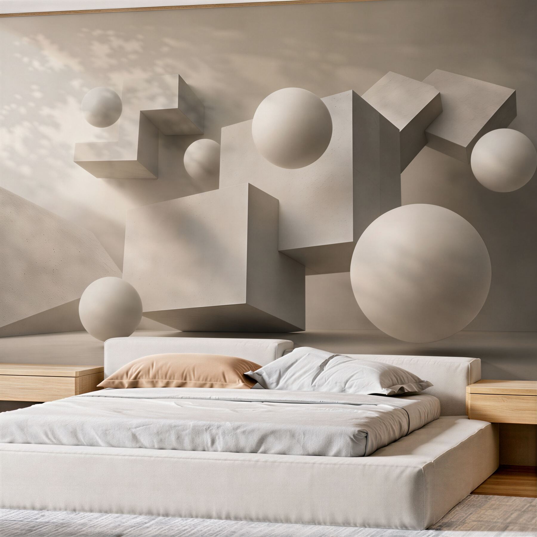 Fototapeta abstrakcyjne bryły i kule beżowe 3D minimalistyczna?v23