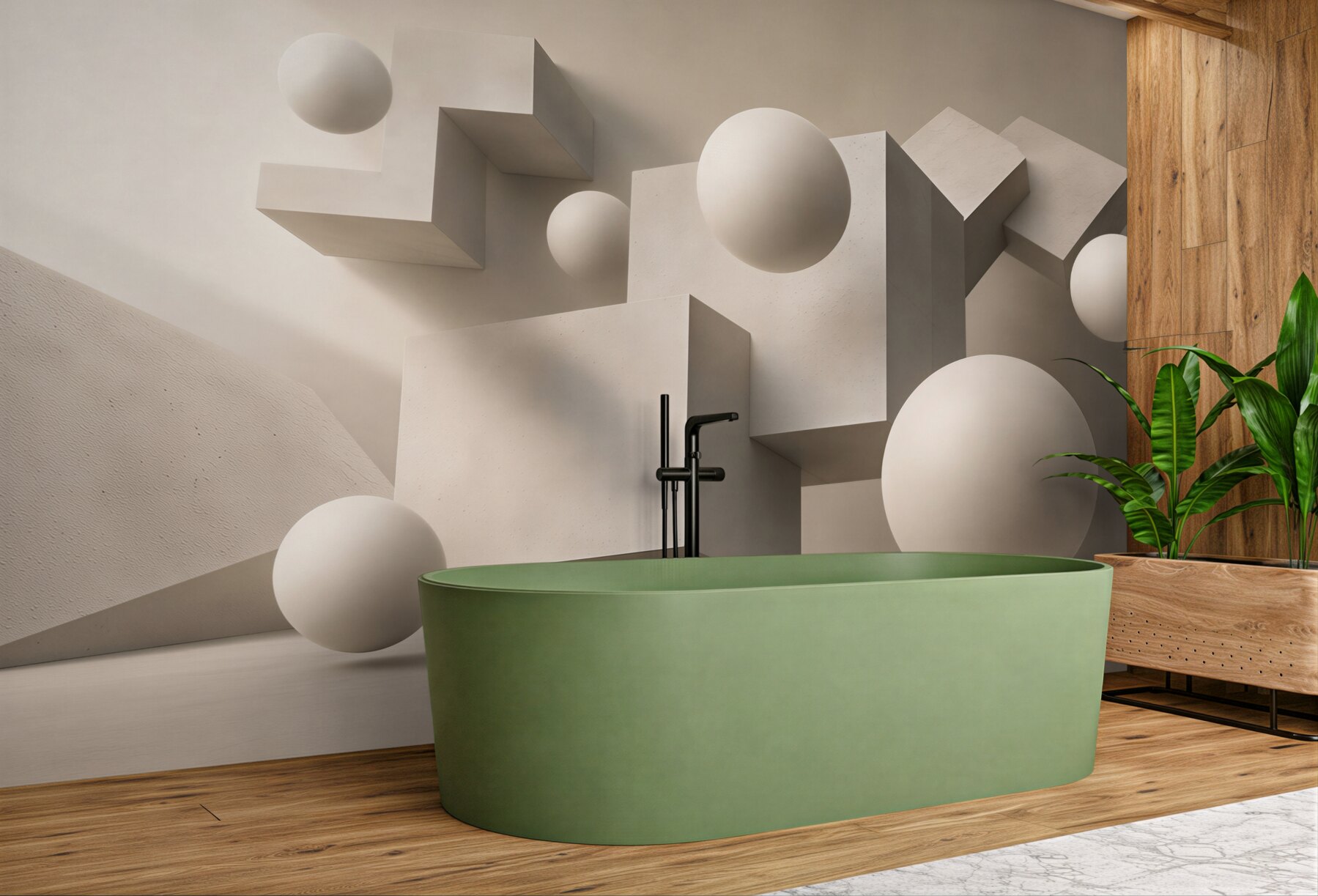 Fototapeta abstrakcyjne bryły i kule beżowe 3D minimalistyczna?v23