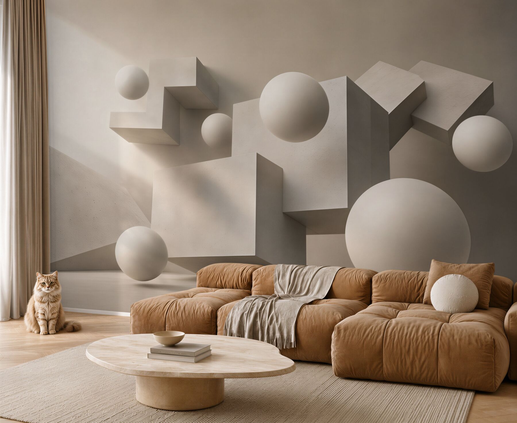 Fototapeta abstrakcyjne bryły i kule beżowe 3D minimalistyczna?v23