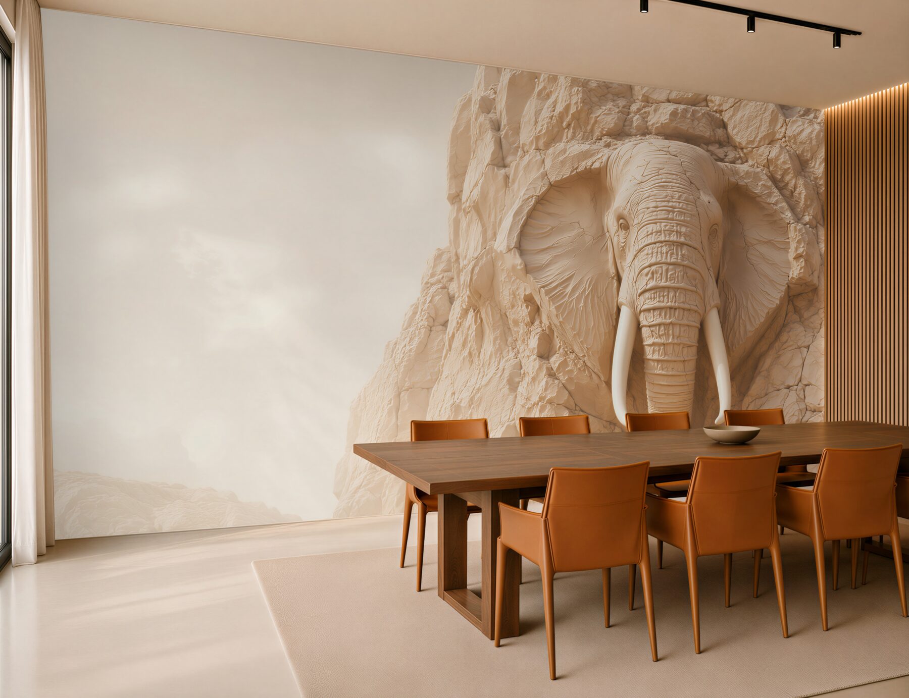 Fototapeta słoń w skale beżowy relief 3D do eleganckiego salonu?v23