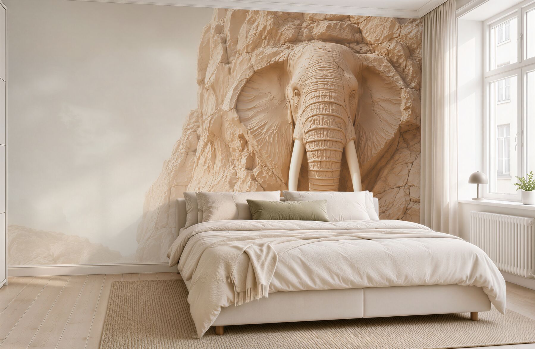 Fototapeta słoń w skale beżowy relief 3D do eleganckiego salonu?v23