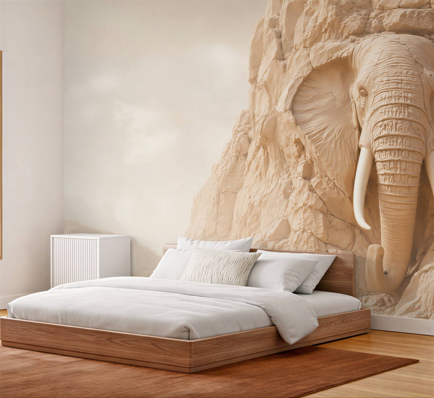 Fototapeta słoń w skale beżowy relief 3D do eleganckiego salonu?v23
