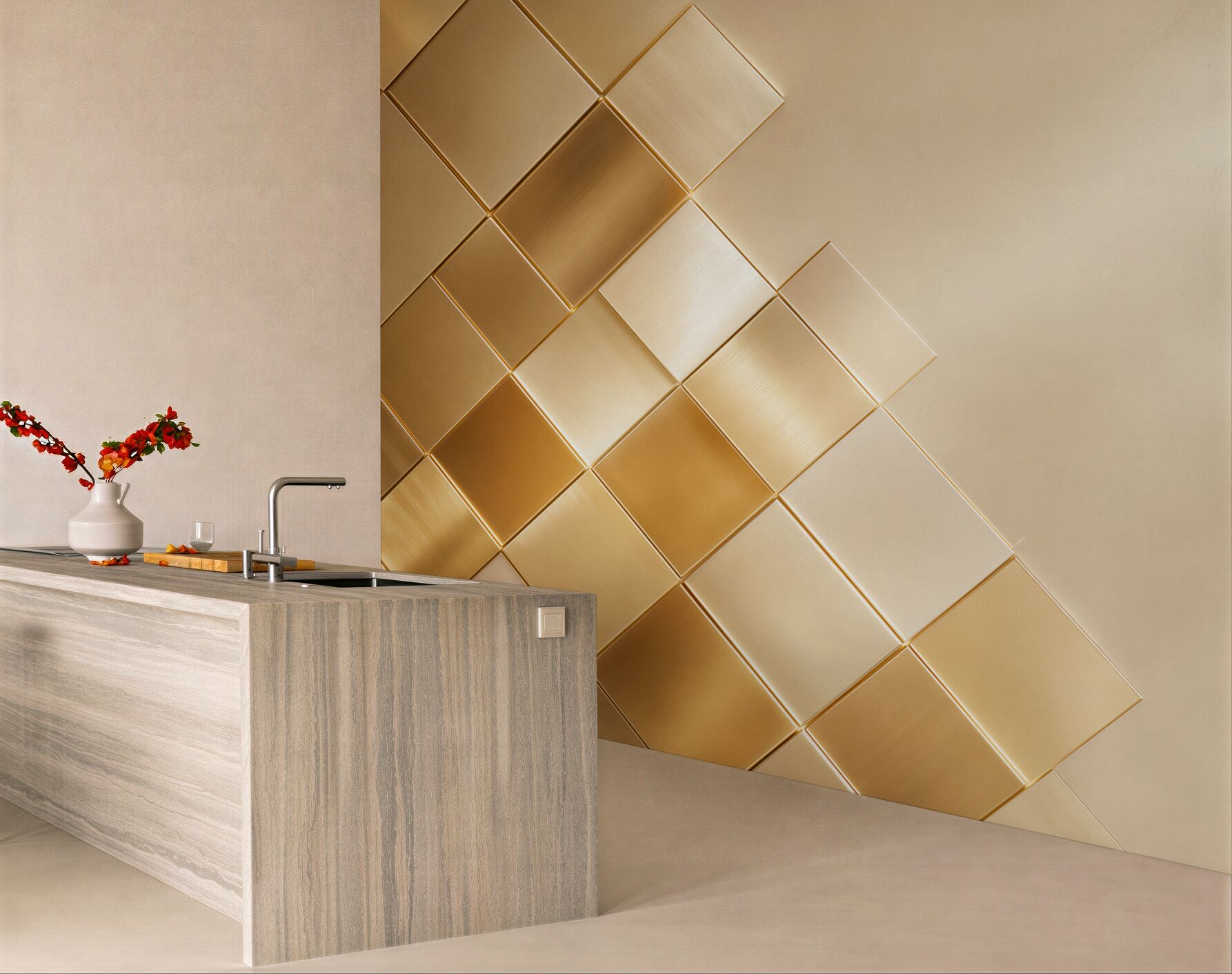 Fototapeta złote geometryczne panele 3D nowoczesna abstrakcja glamour?v23