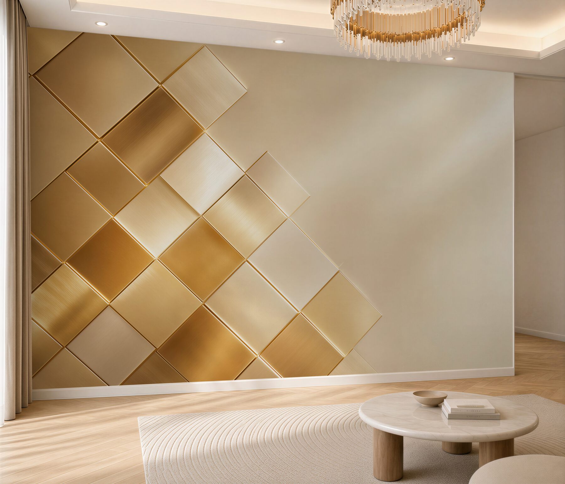 Fototapeta złote geometryczne panele 3D nowoczesna abstrakcja glamour