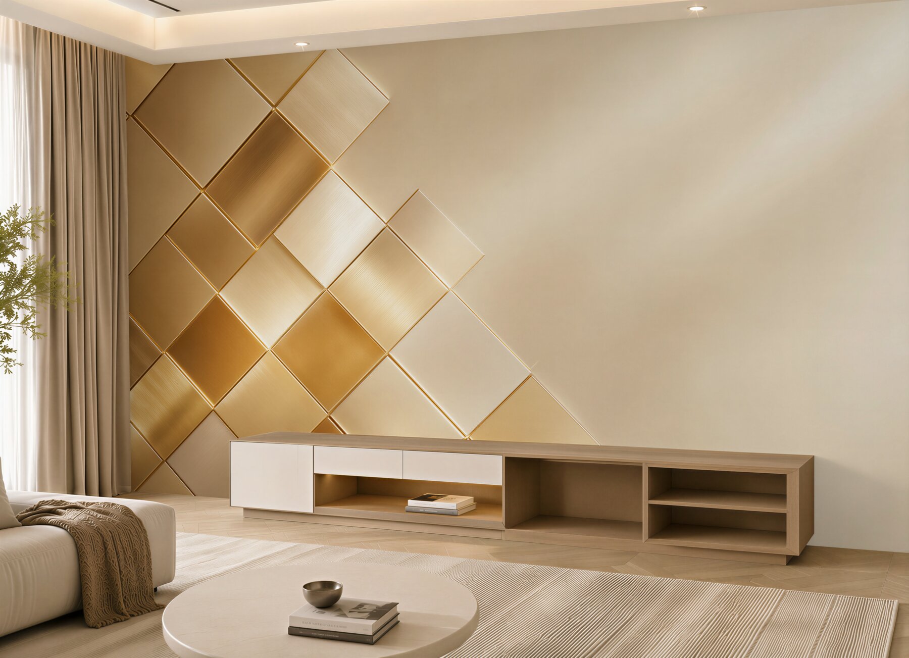 Fototapeta złote geometryczne panele 3D nowoczesna abstrakcja glamour?v23