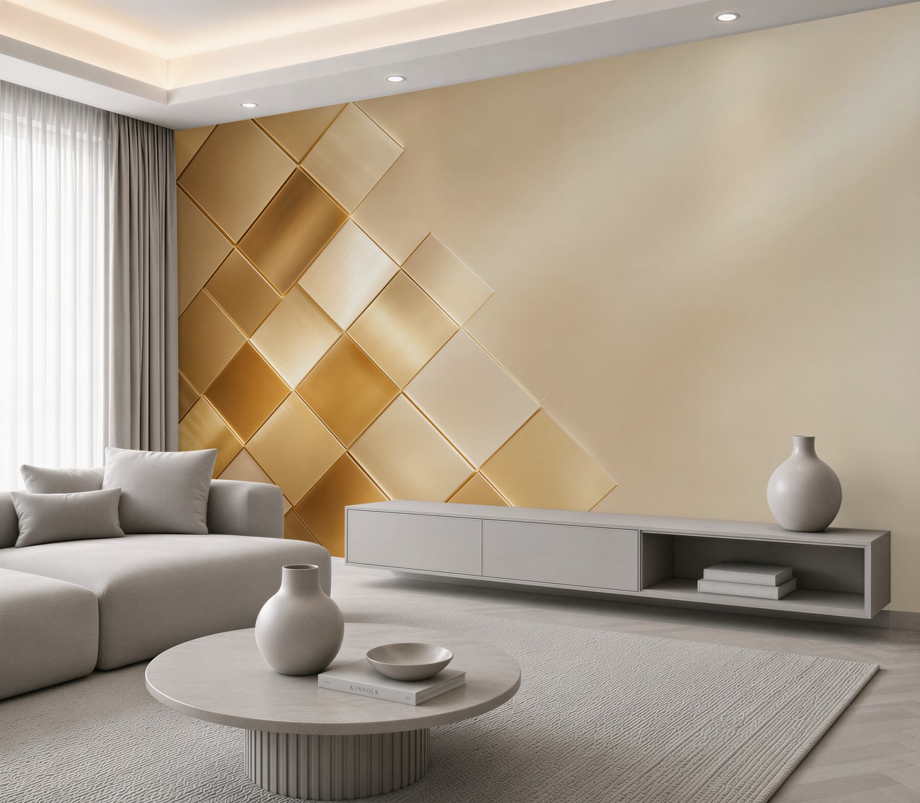 Fototapeta złote geometryczne panele 3D nowoczesna abstrakcja glamour?v23