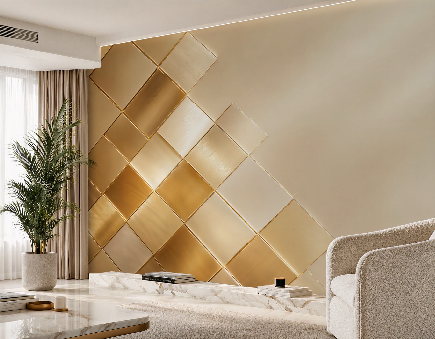 Fototapeta złote geometryczne panele 3D nowoczesna abstrakcja glamour?v23