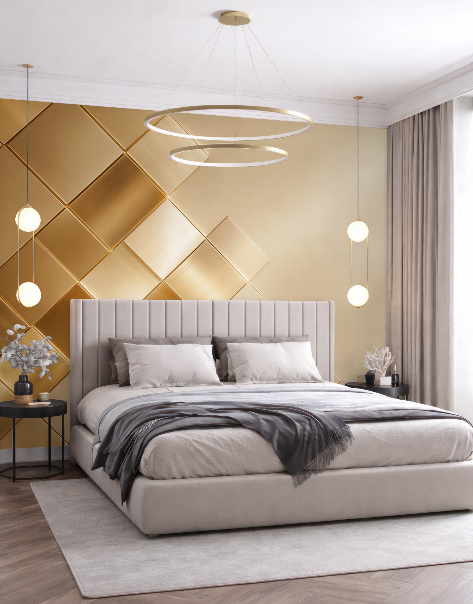 Fototapeta złote geometryczne panele 3D nowoczesna abstrakcja glamour?v23
