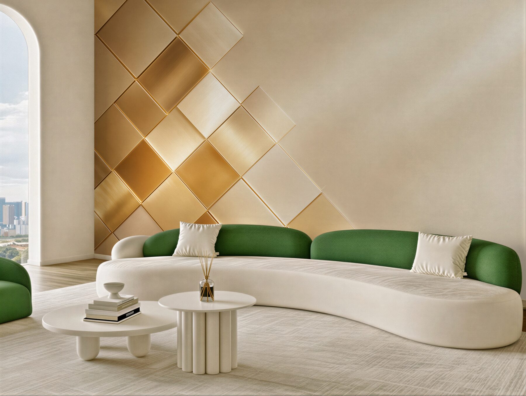 Fototapeta złote geometryczne panele 3D nowoczesna abstrakcja glamour?v23