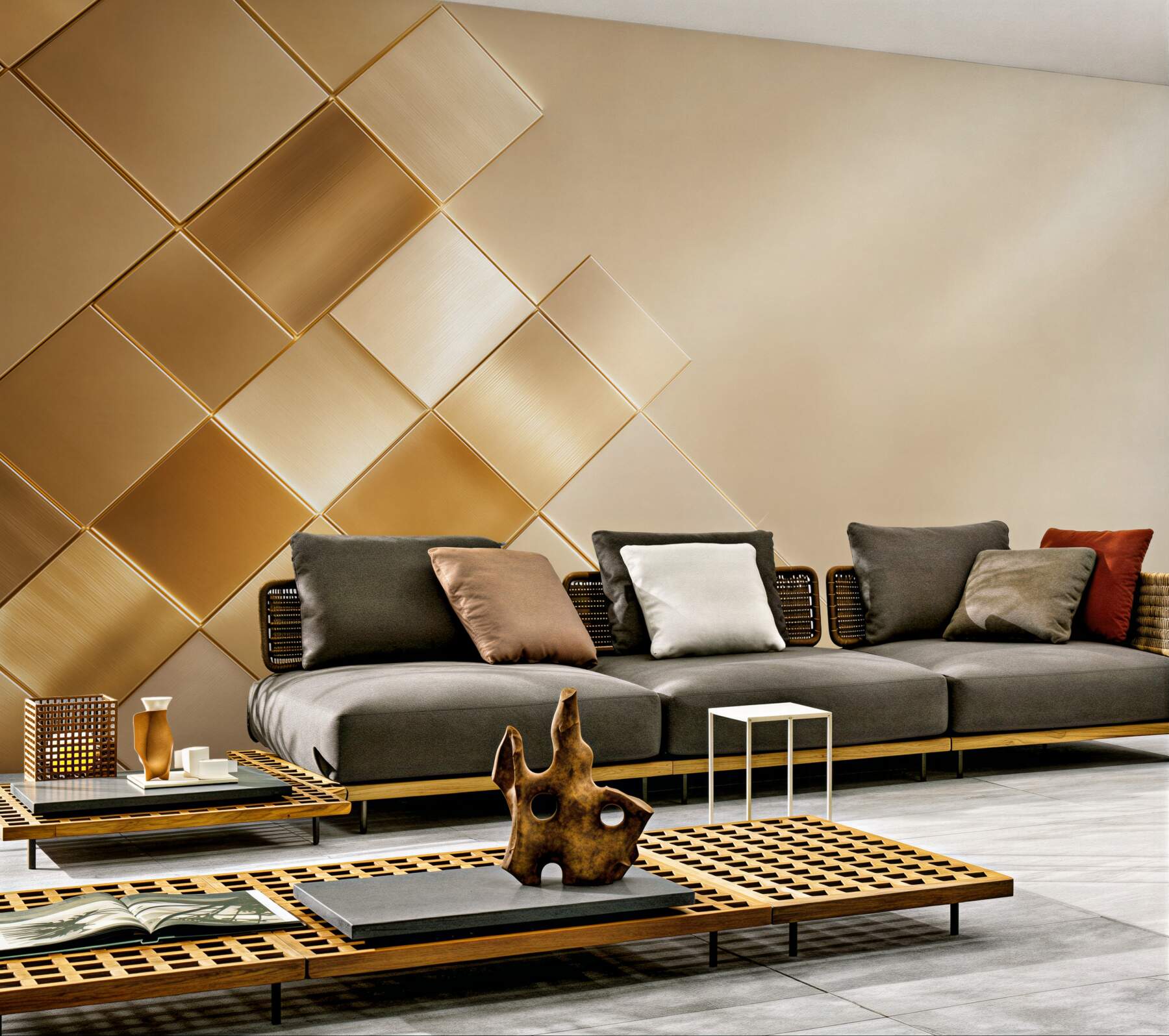 Fototapeta złote geometryczne panele 3D nowoczesna abstrakcja glamour?v23