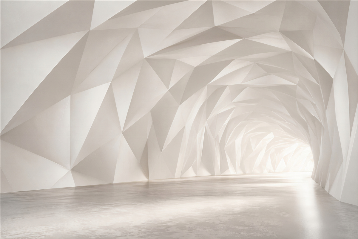 Fototapeta geometryczny tunel 3D biało-beżowy nowoczesna abstrakcja