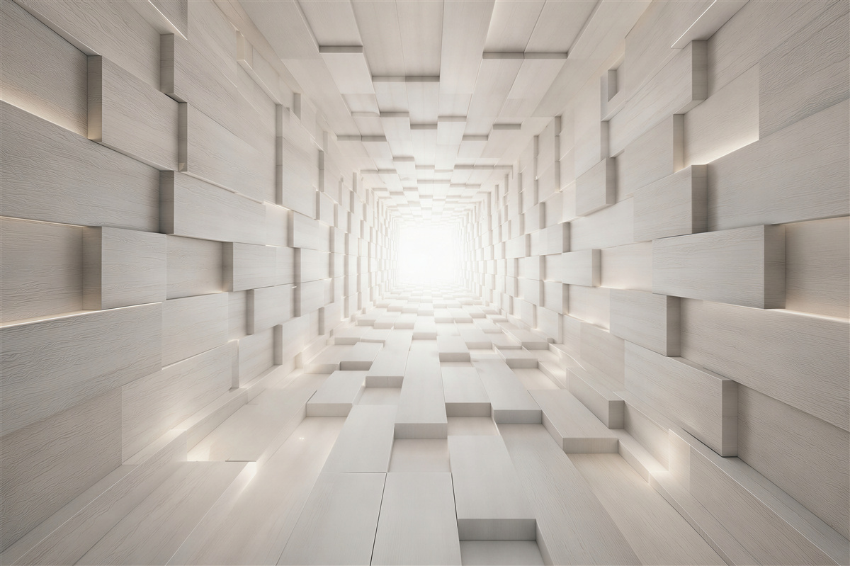 Fototapeta przestrzenny tunel 3D biały z efektem głębi do nowoczesnego salonu