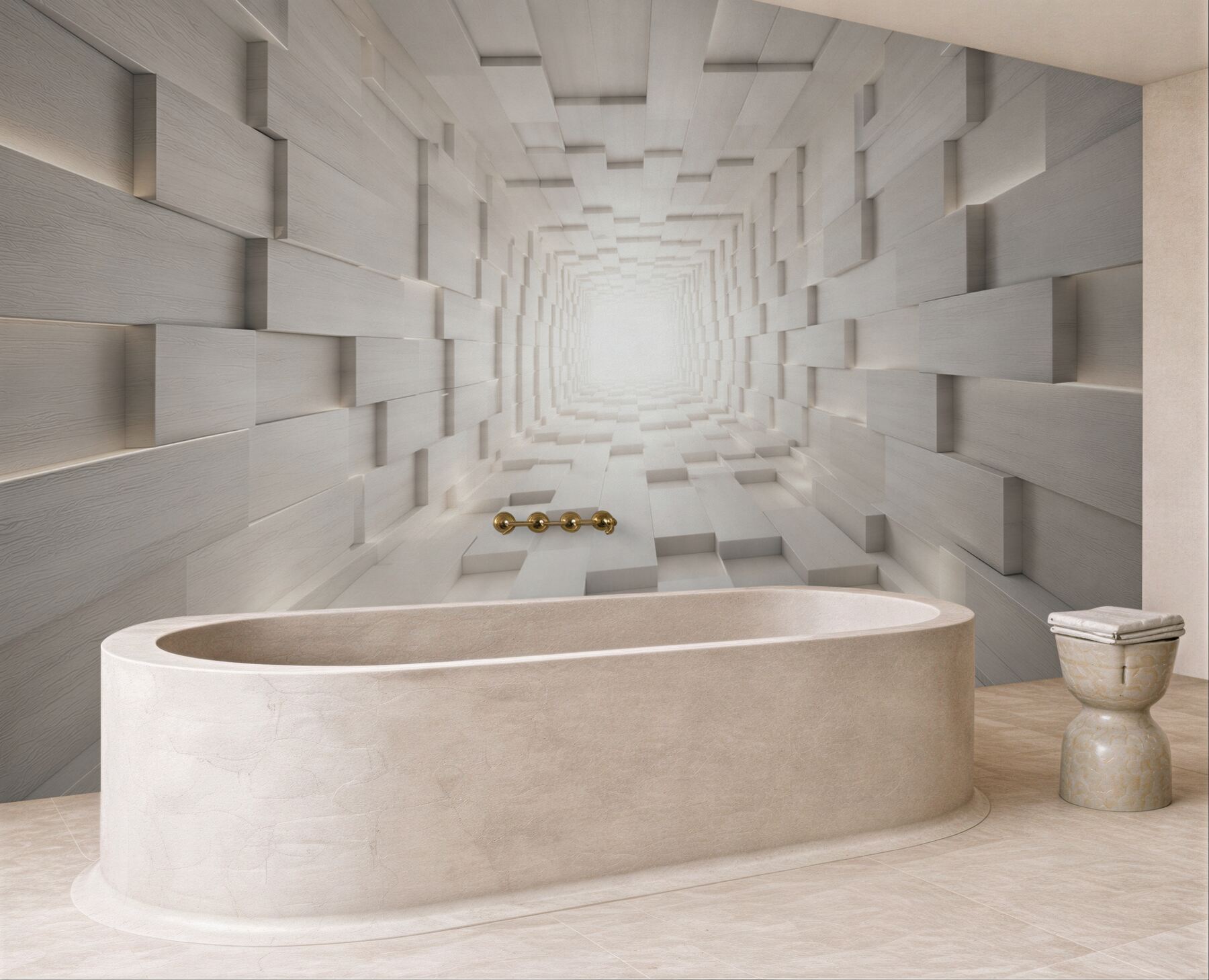 Fototapeta przestrzenny tunel 3D biały z efektem głębi do nowoczesnego salonu?v23