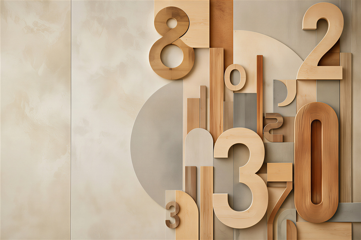 Fototapeta geometryczne cyfry 3D w drewnie beżowa nowoczesna do biura