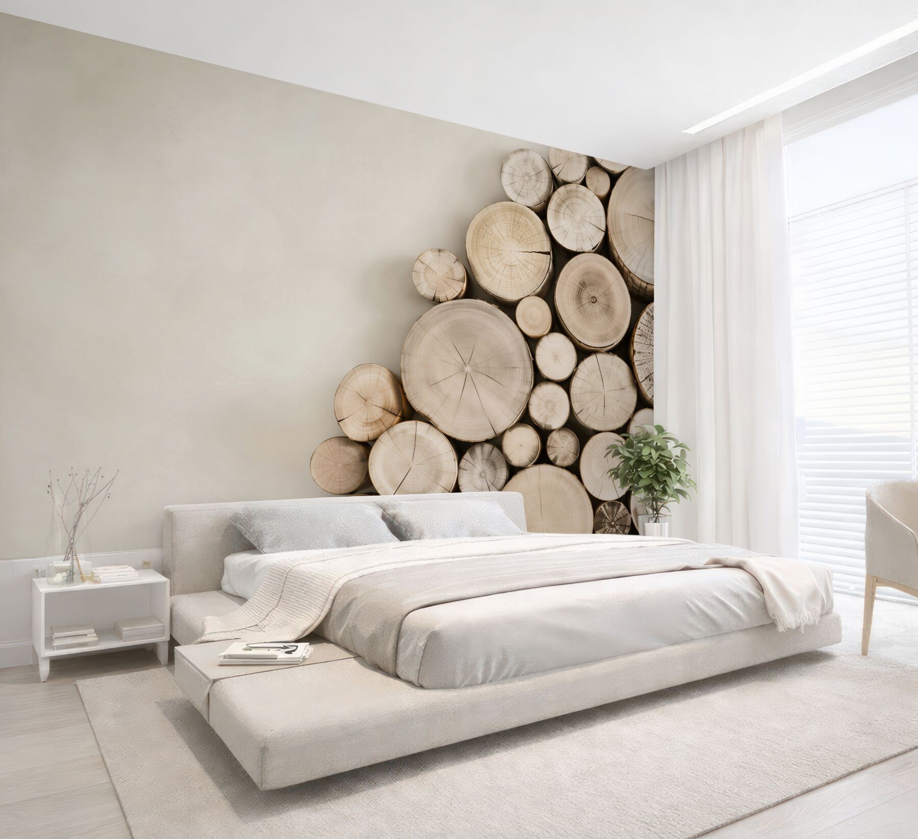 Fototapeta plastry drewna jasne na neutralnym tle do nowoczesnego salonu?v23