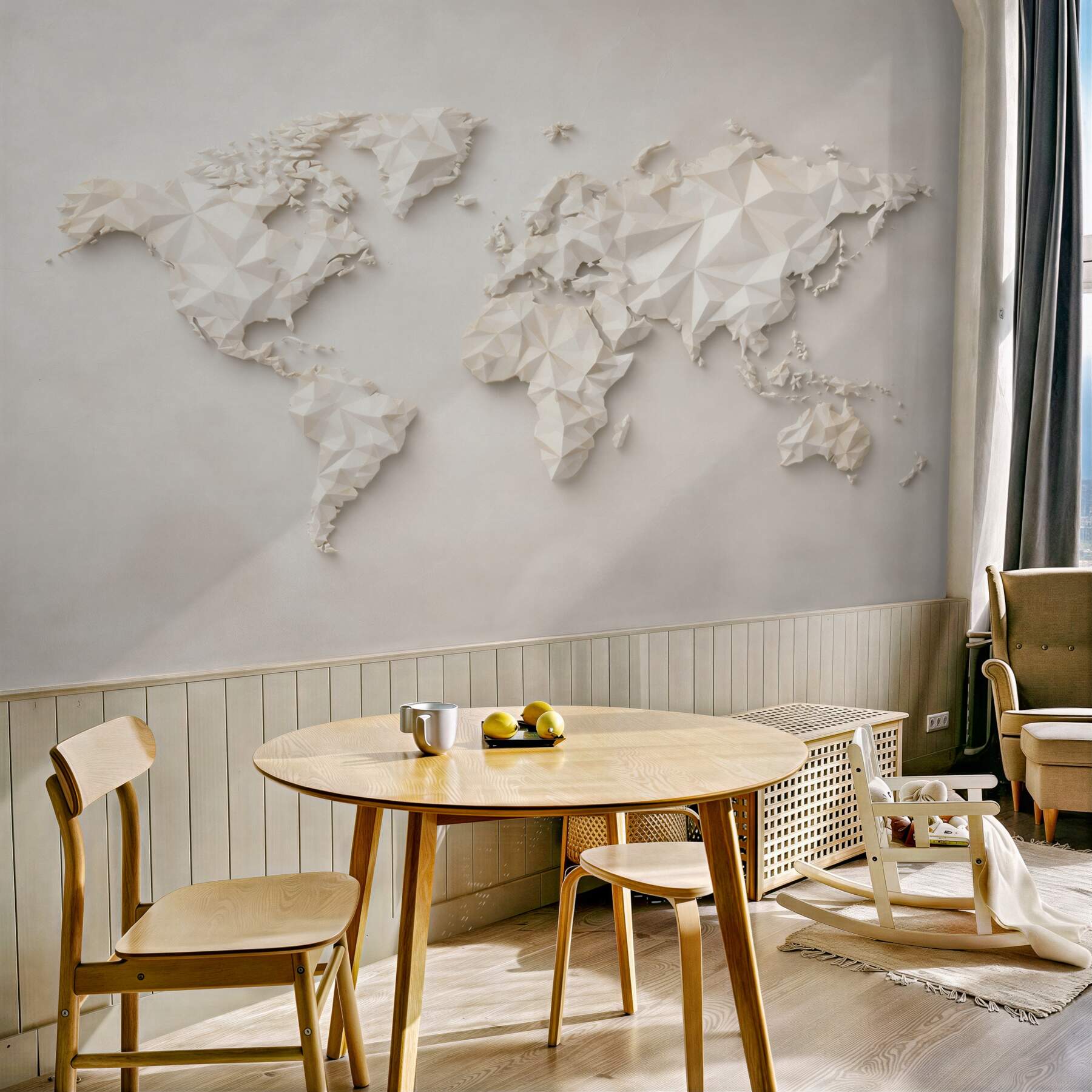 Fototapeta mapa świata 3D geometryczna beżowa do nowoczesnego biura?v23