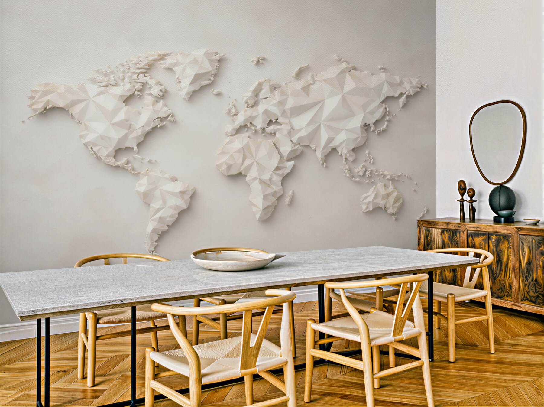 Fototapeta mapa świata 3D geometryczna beżowa do nowoczesnego biura?v23