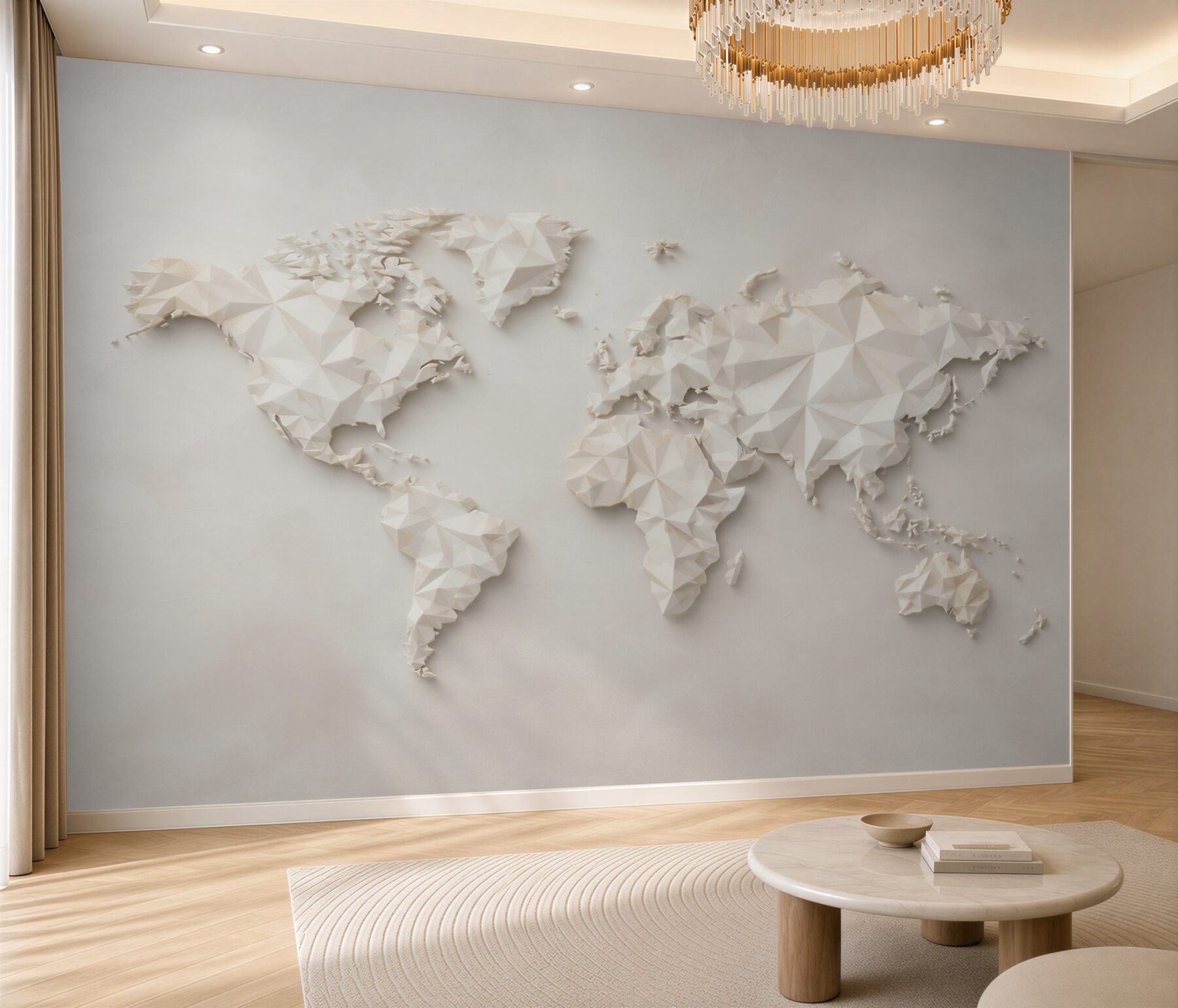 Fototapeta mapa świata 3D geometryczna beżowa do nowoczesnego biura?v23