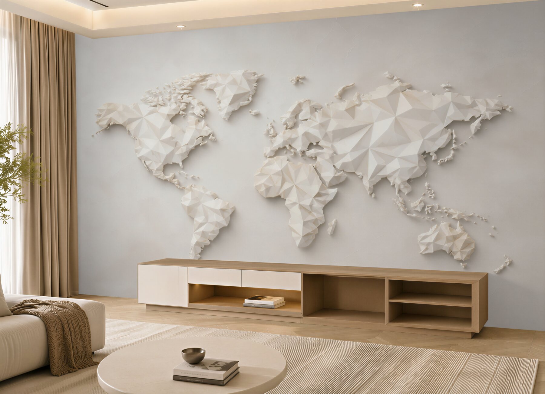 Fototapeta mapa świata 3D geometryczna beżowa do nowoczesnego biura?v23