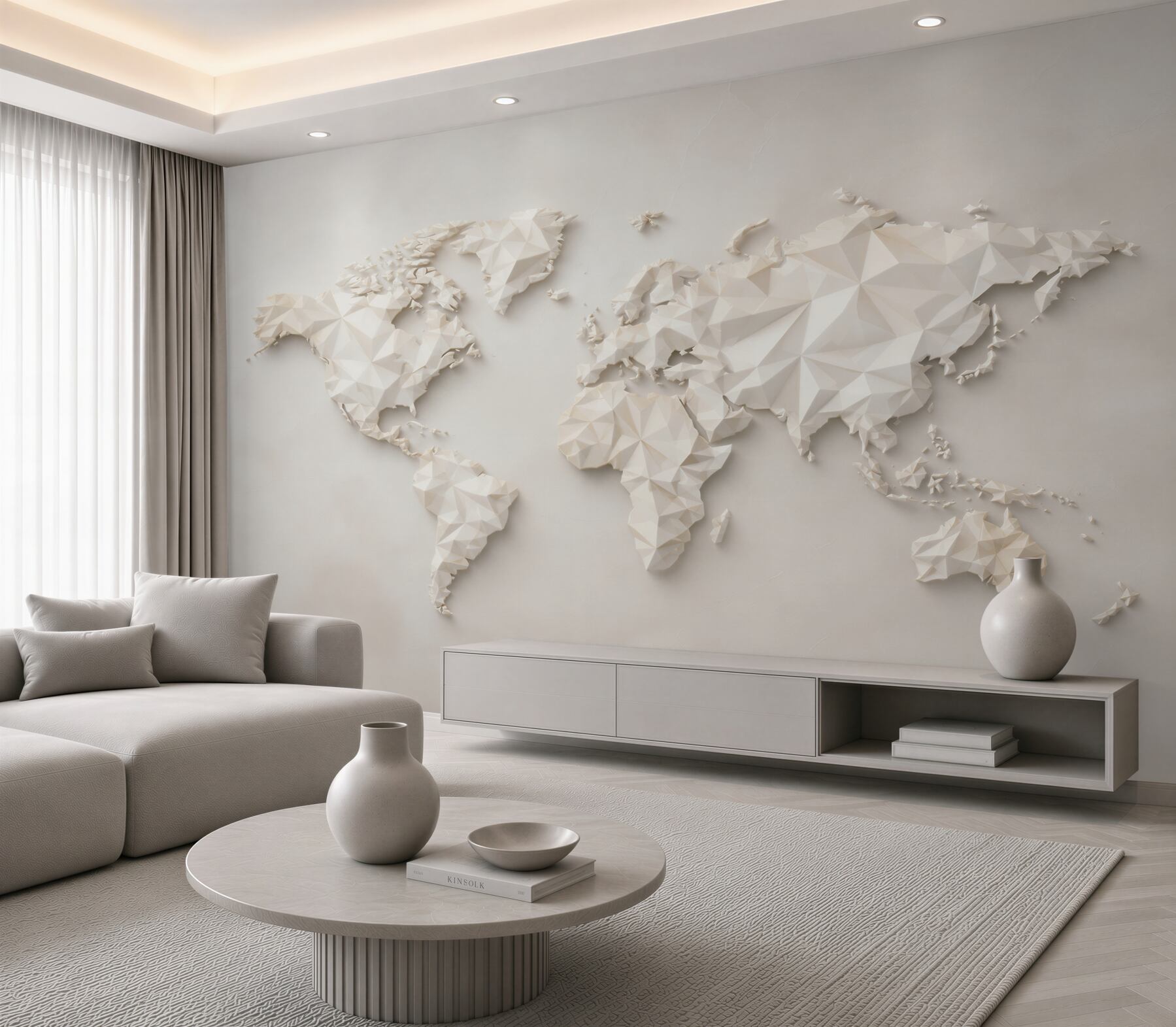 Fototapeta mapa świata 3D geometryczna beżowa do nowoczesnego biura?v23