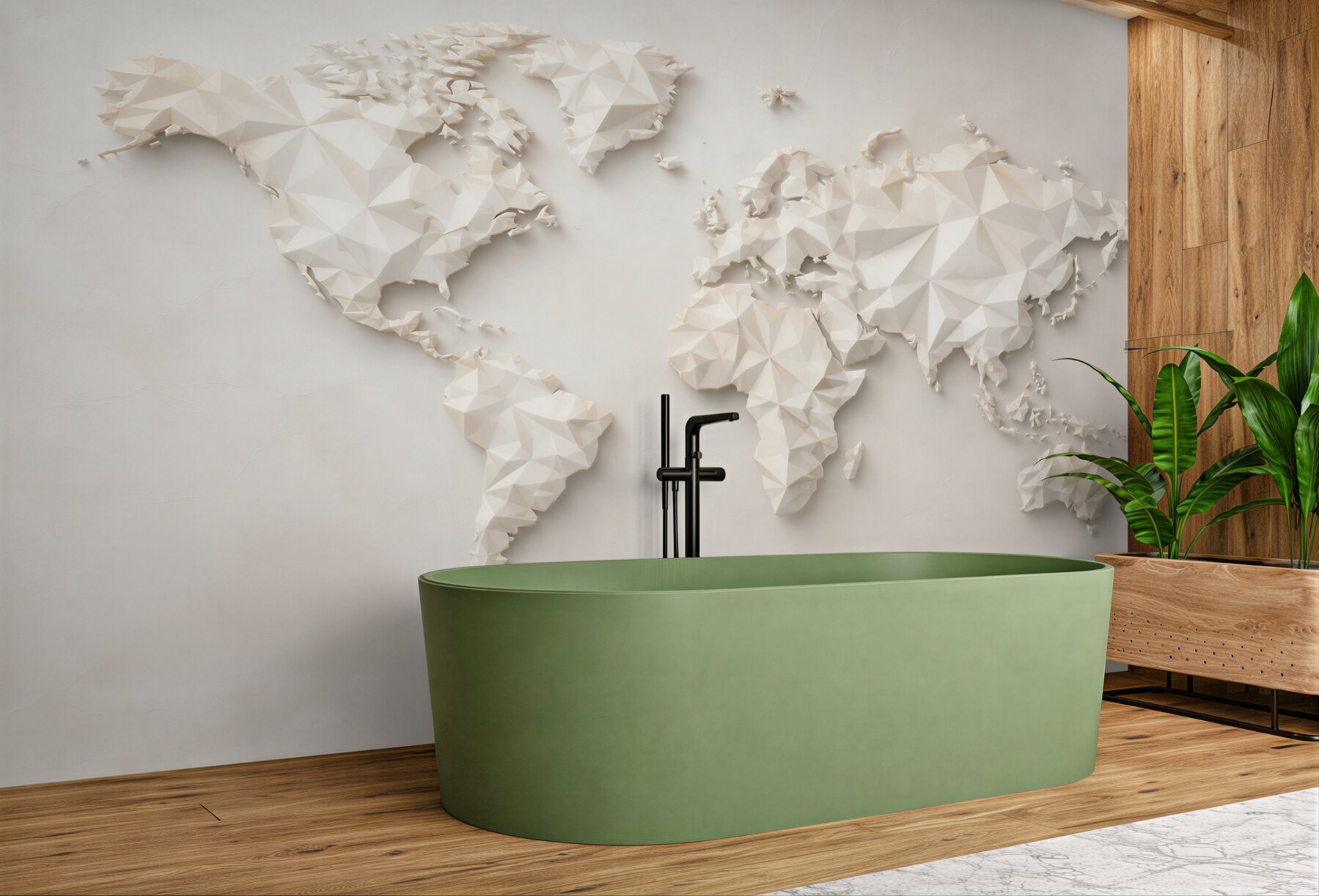 Fototapeta mapa świata 3D geometryczna beżowa do nowoczesnego biura?v23