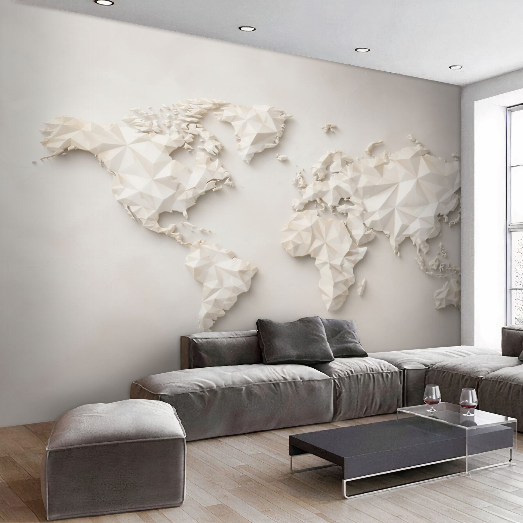 Fototapeta mapa świata 3D geometryczna beżowa do nowoczesnego biura?v23