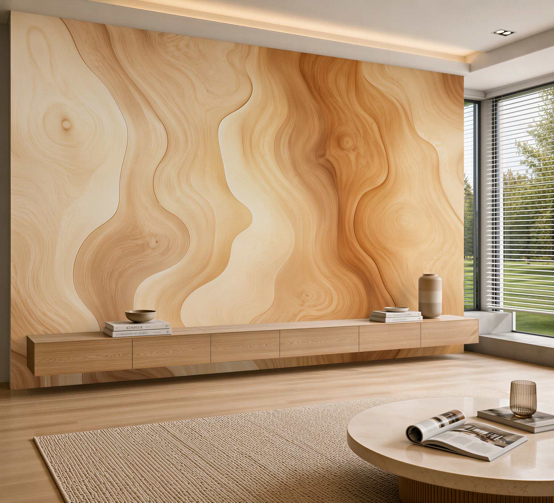 Fototapeta falujące słoje drewna beżowe nowoczesna abstrakcja?v23