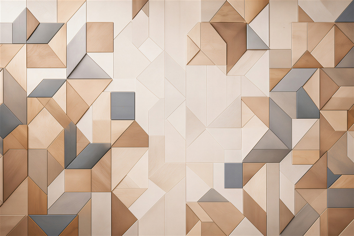 Fototapeta geometryczne panele drewniane beżowo szare nowoczesne 3D