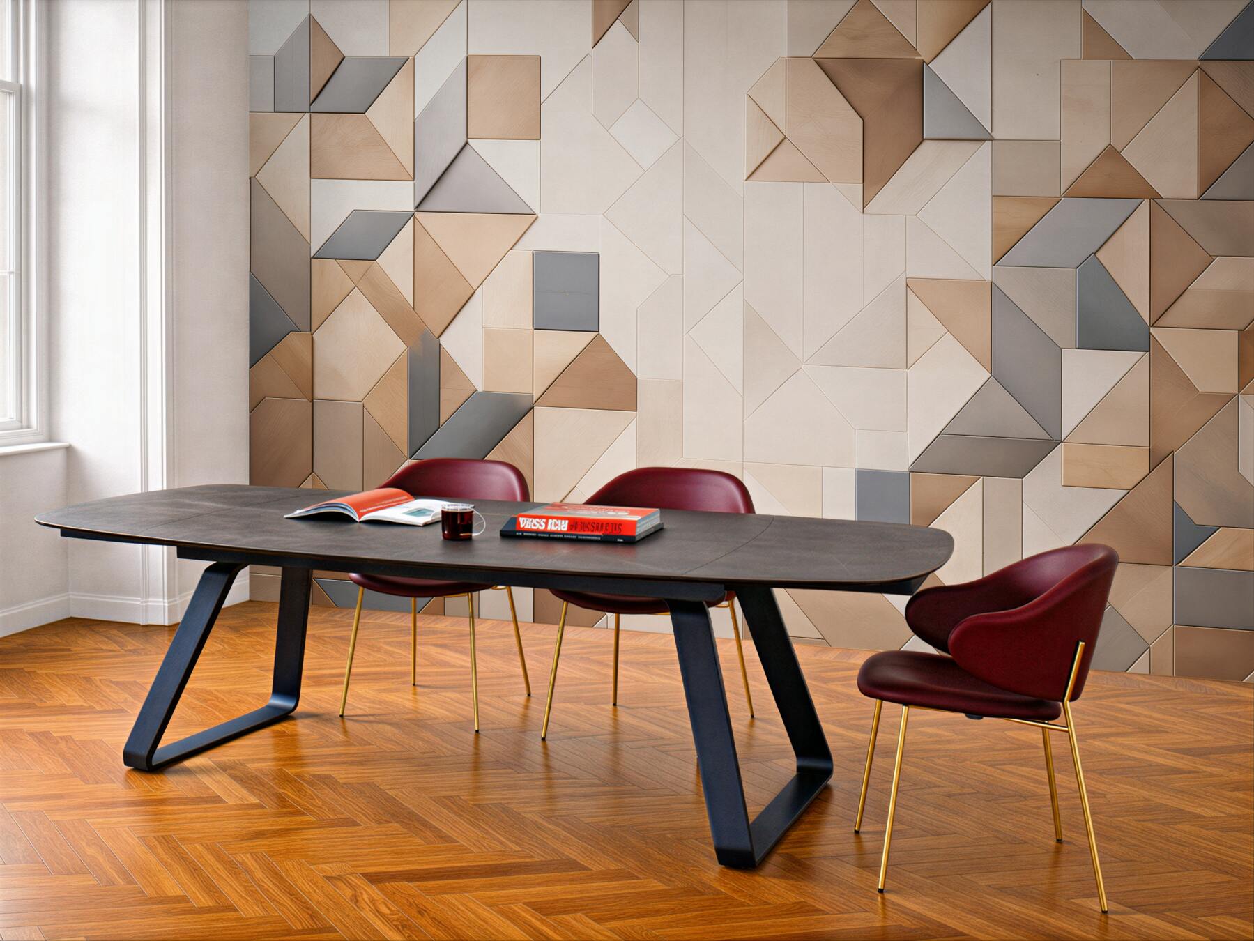 Fototapeta geometryczne panele drewniane beżowo szare nowoczesne 3D?v23